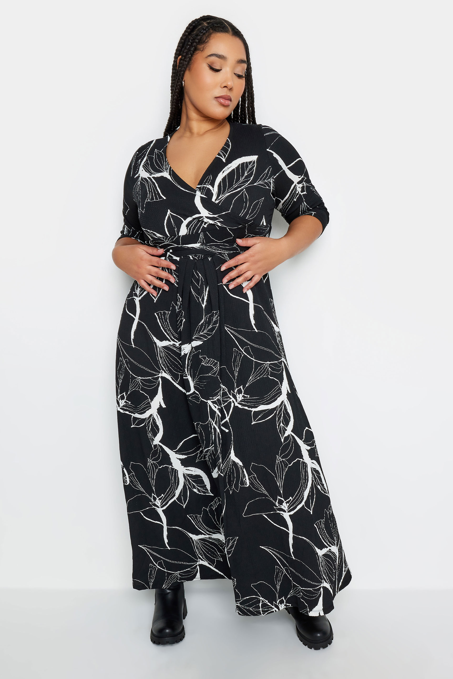YOURS Plus Size Black Maxi Floral Print Wrap Dress | Yours Clothing 2