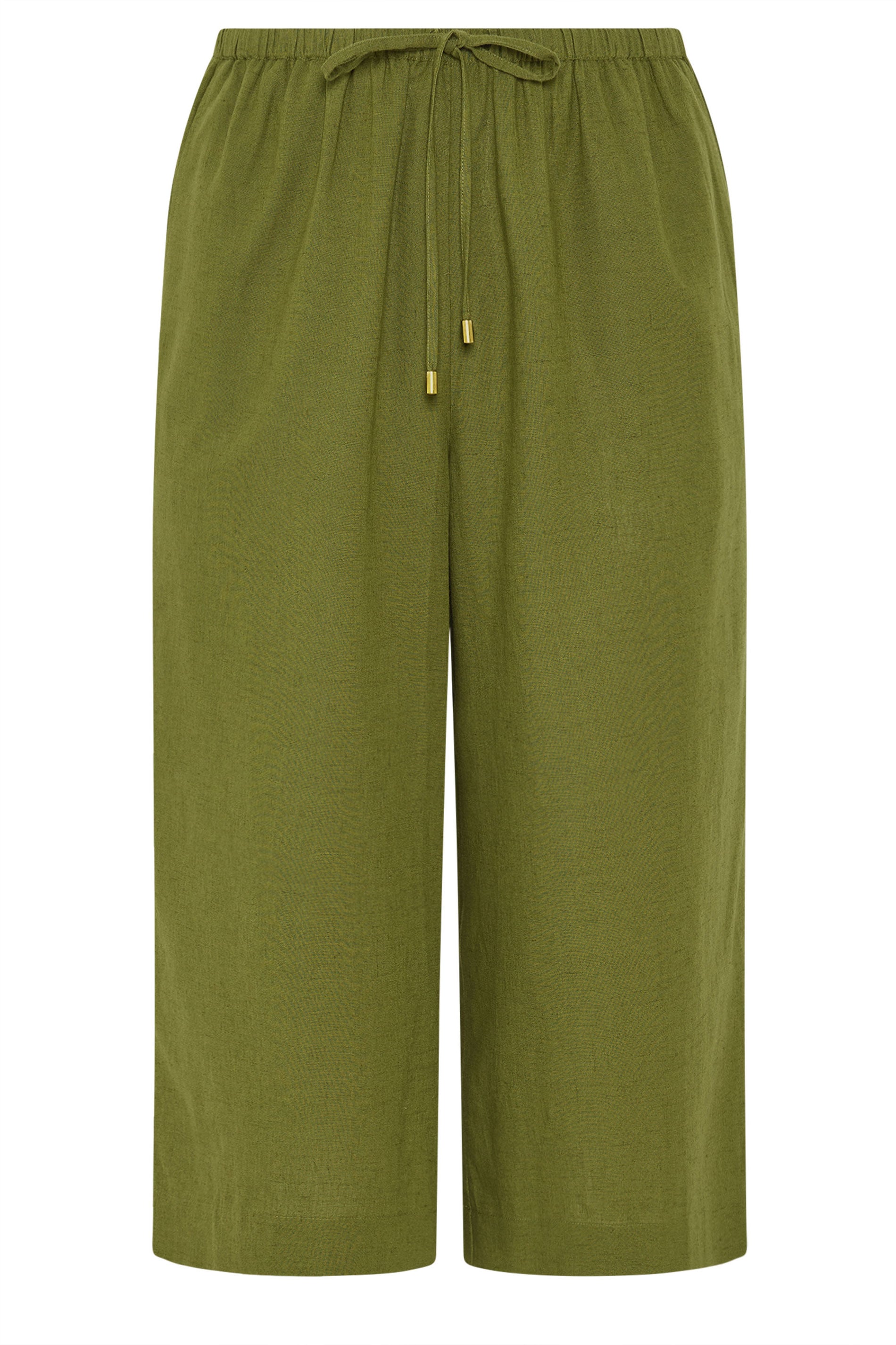 EVANS Plus Size Green Linen Cropped Trousers | Evans 6