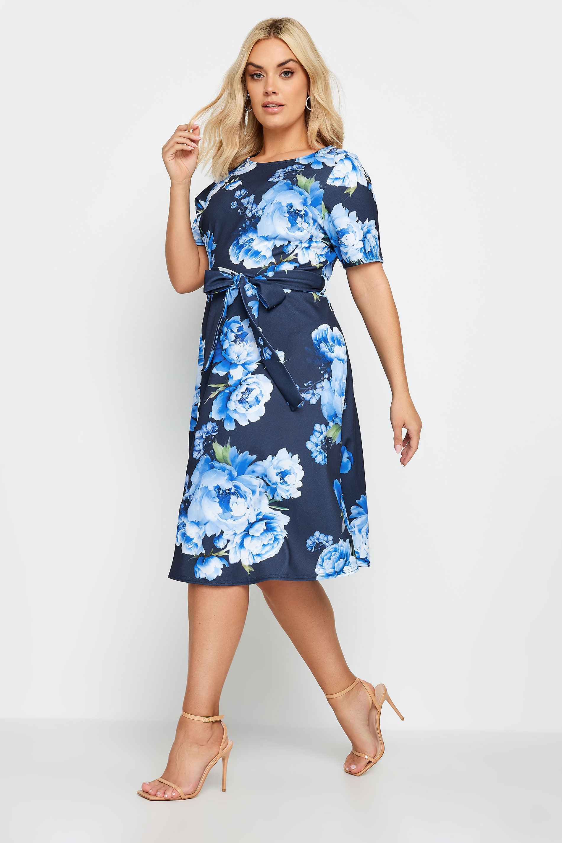 YOURS LONDON Plus Size Blue Scoop Neck Skater Dress | Yours Clothing