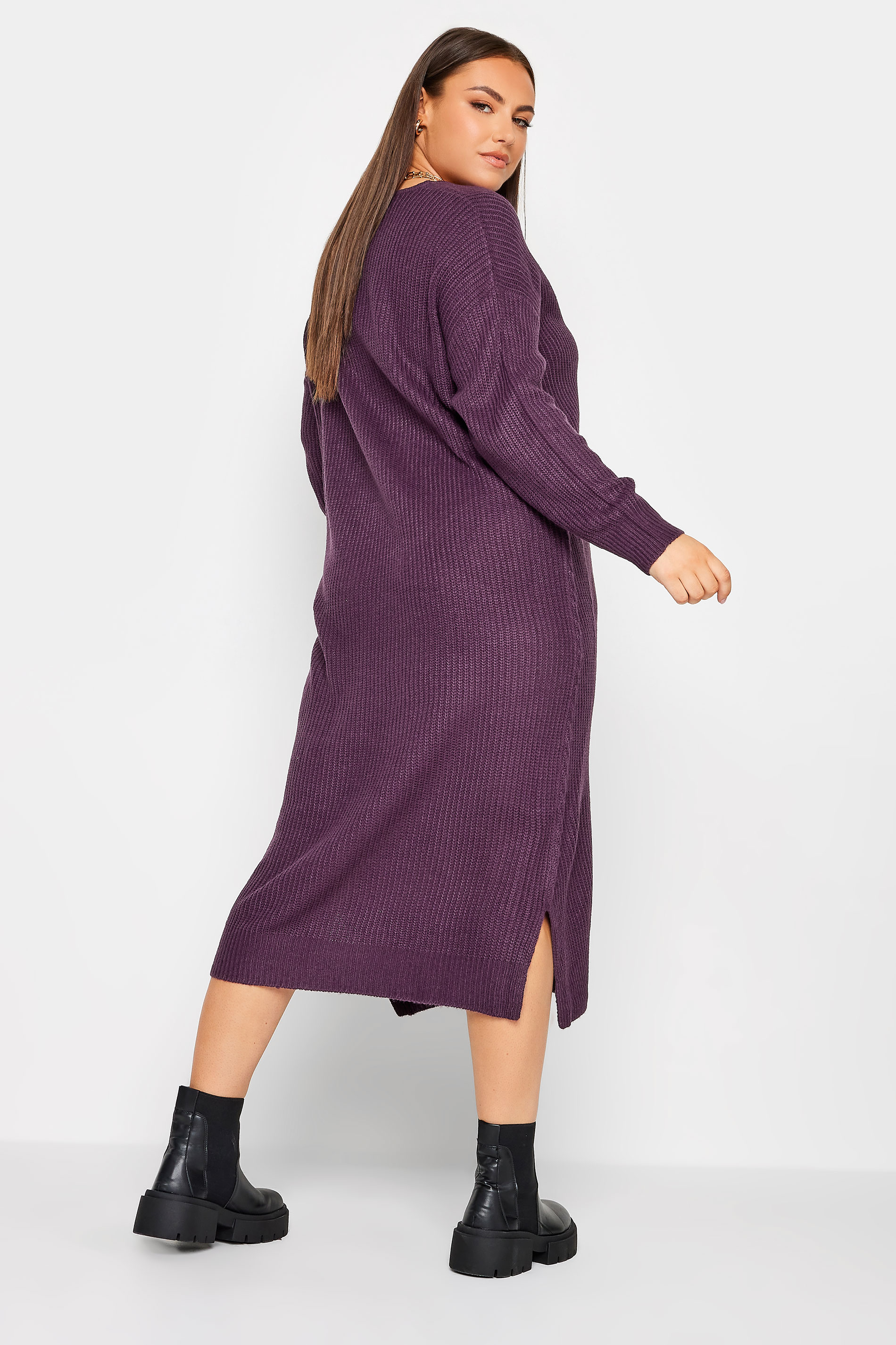 YOURS Plus Size Purple Midaxi Knitted Jumper Dress | Yours Clothing 3