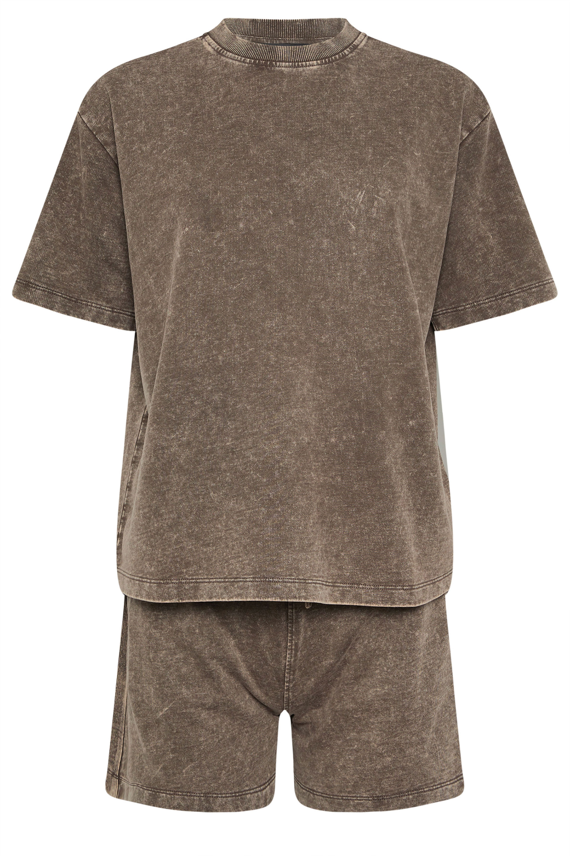 PixieGirl Petite Women's Set Chocolate Brown Acid Wash Cotton T-Shirt & Shorts | PixieGirl 6