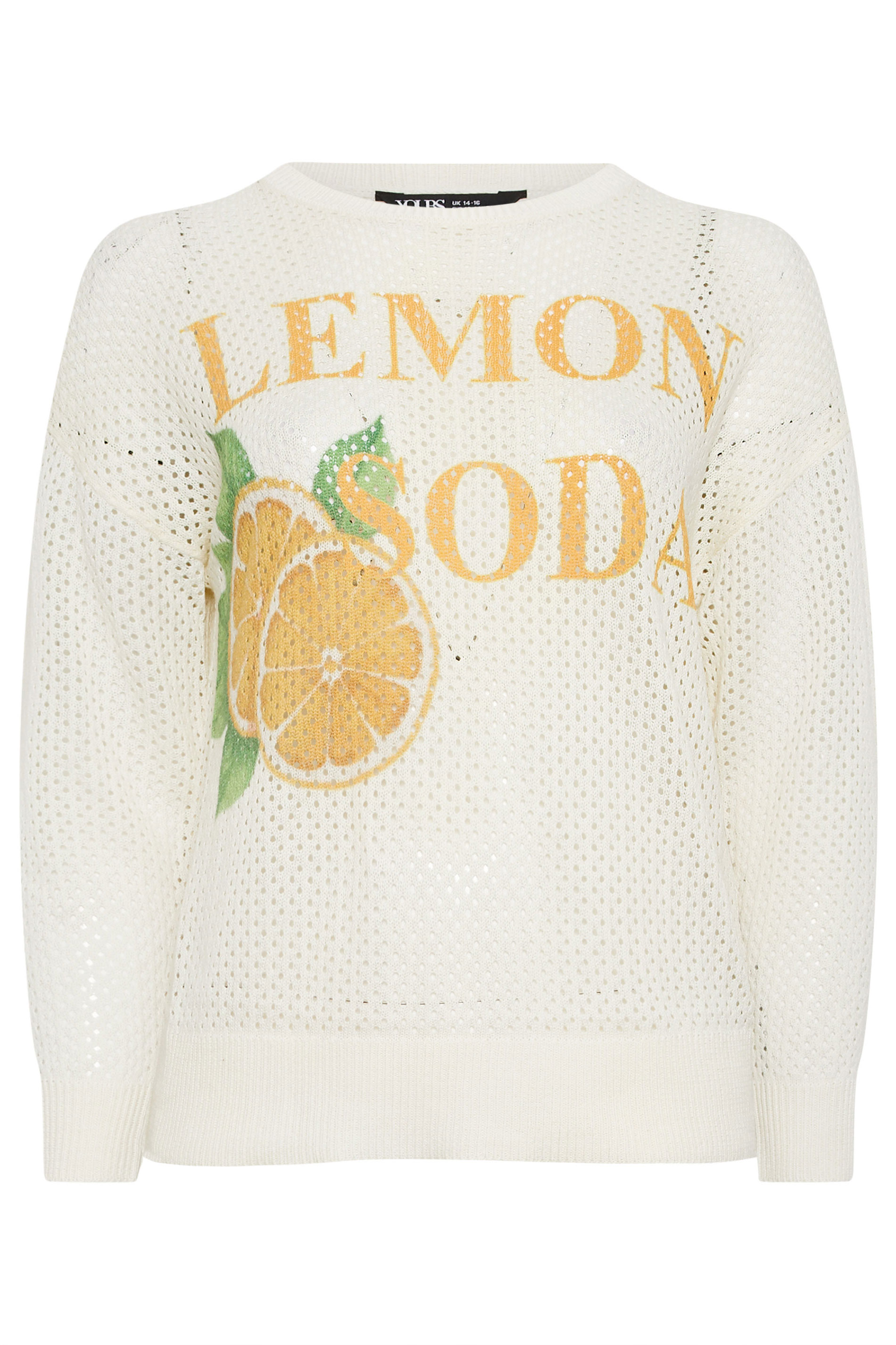 YOURS Plus Size Ivory White 'Lemon Soda' Pointelle Jumper | Tours Clothing 5