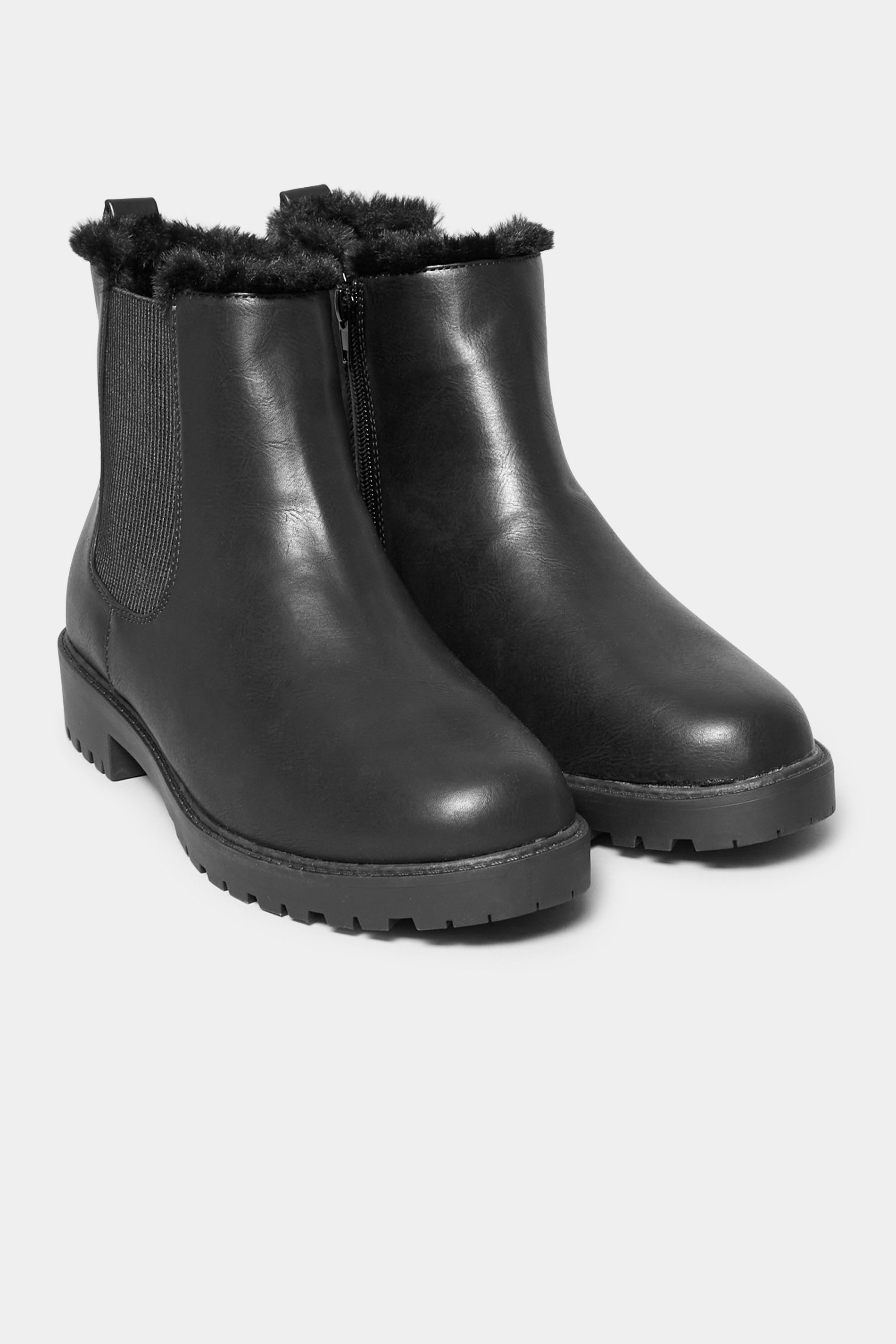 Black Faux Fur Chelsea Boots In Wide E Fit & Wide EEE Fit | Yours Clothing 2