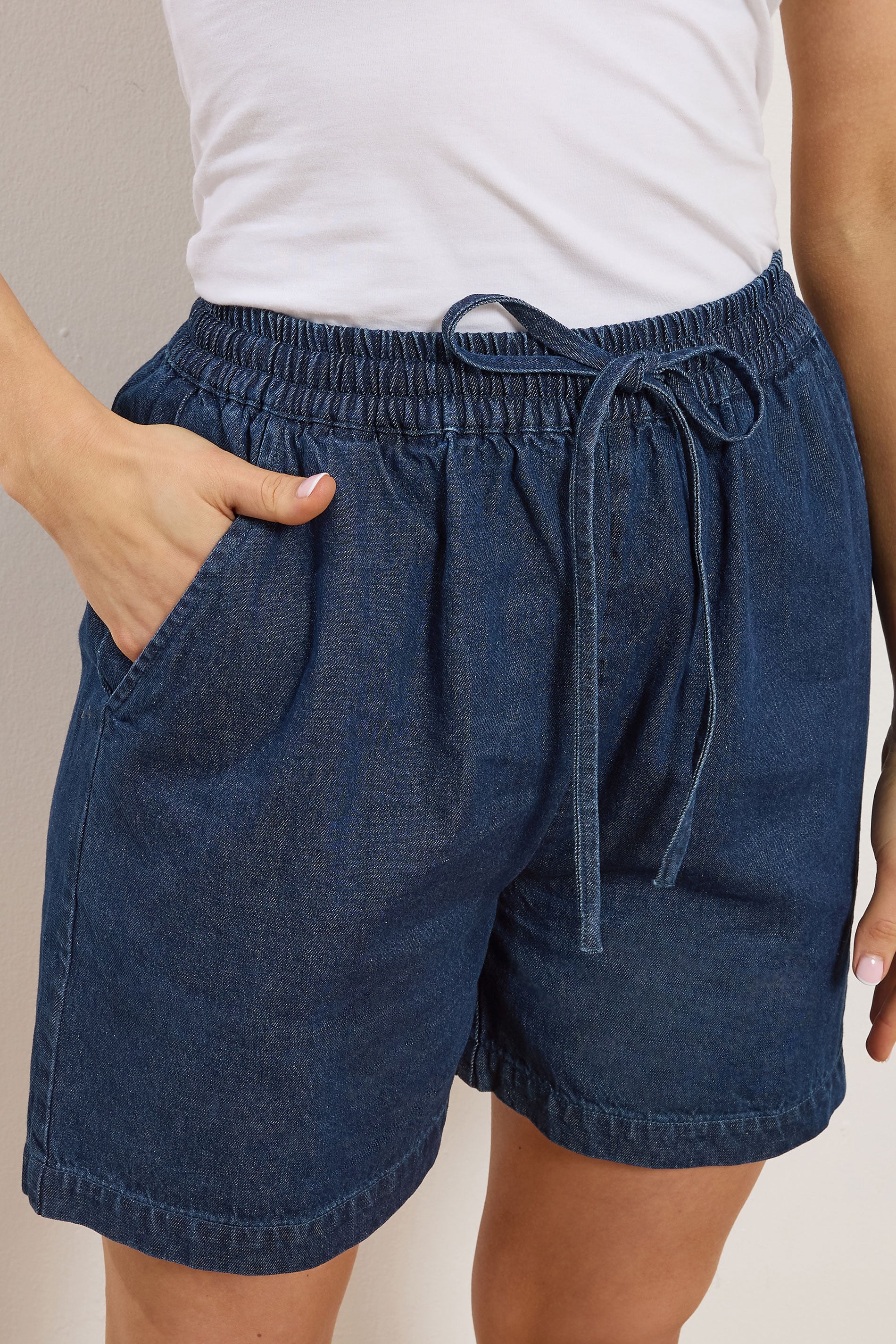 LTS Tall Women's Indigo Blue Denim Elasticated Cotton Shorts | Long Tall Sally 4