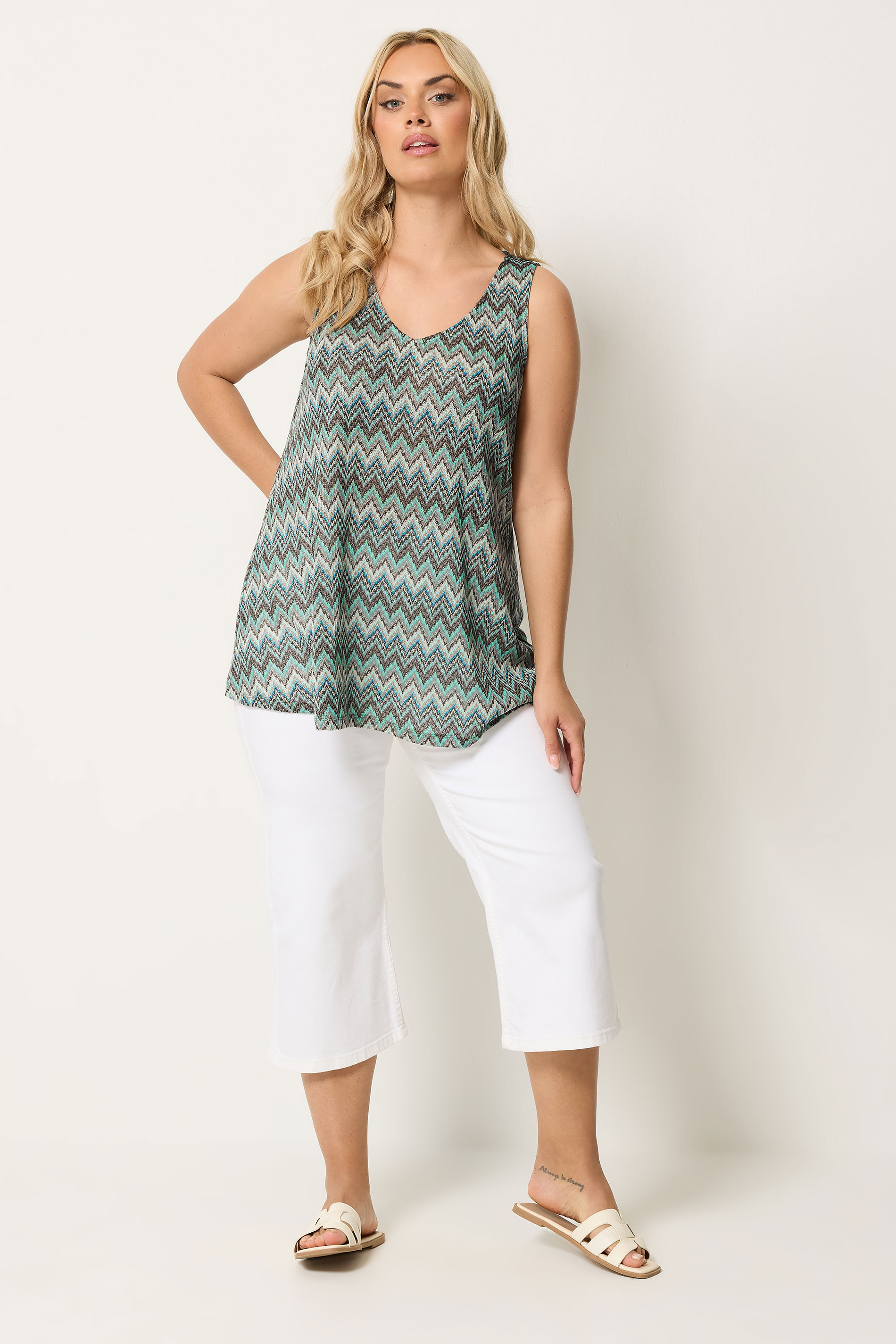 YOURS Plus Size Blue Zig Zag Vest Top | Yours Clothing 1
