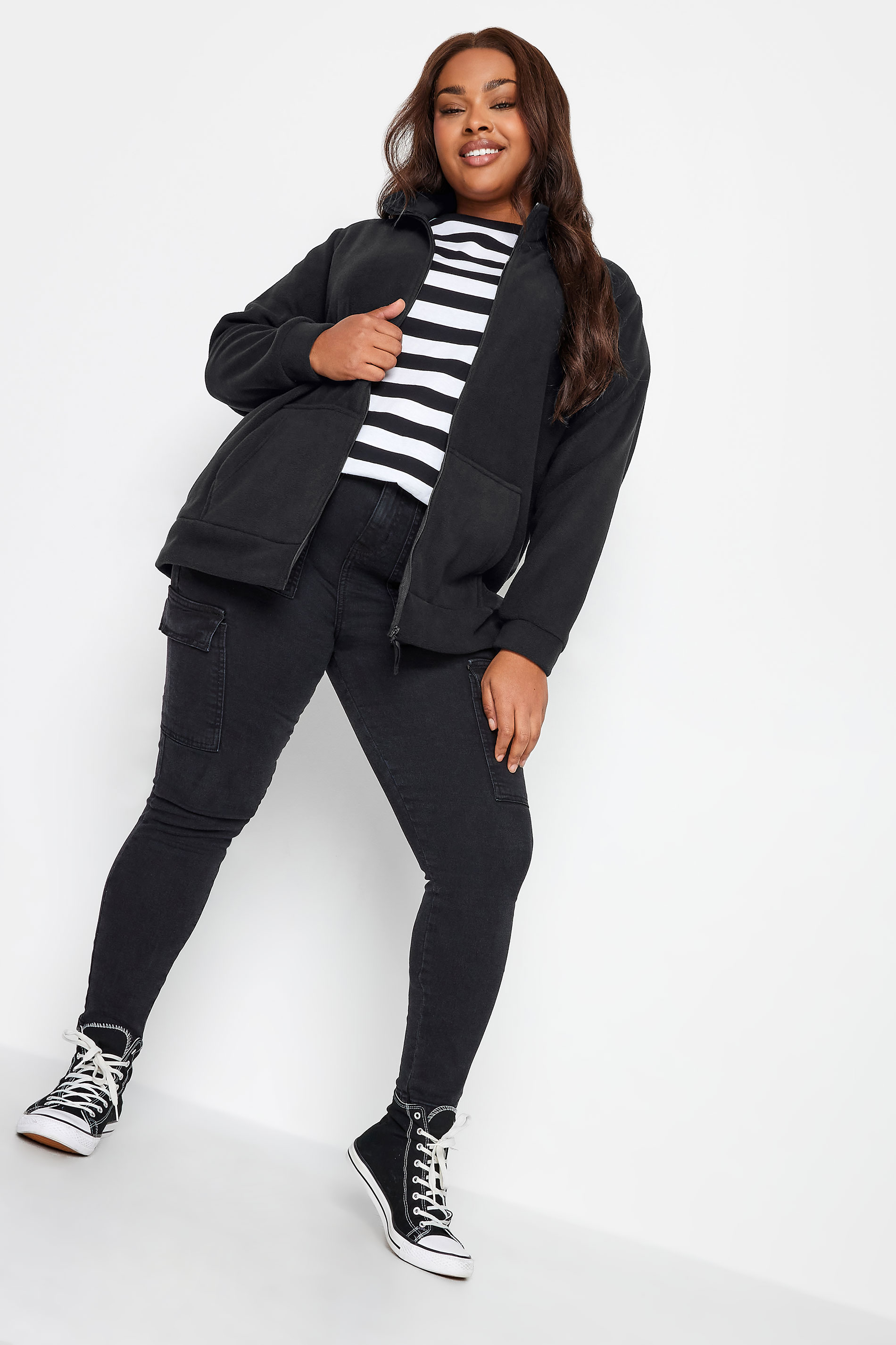 YOURS Plus Size Black Zip Fleece Jacket | Yours Clothing 3
