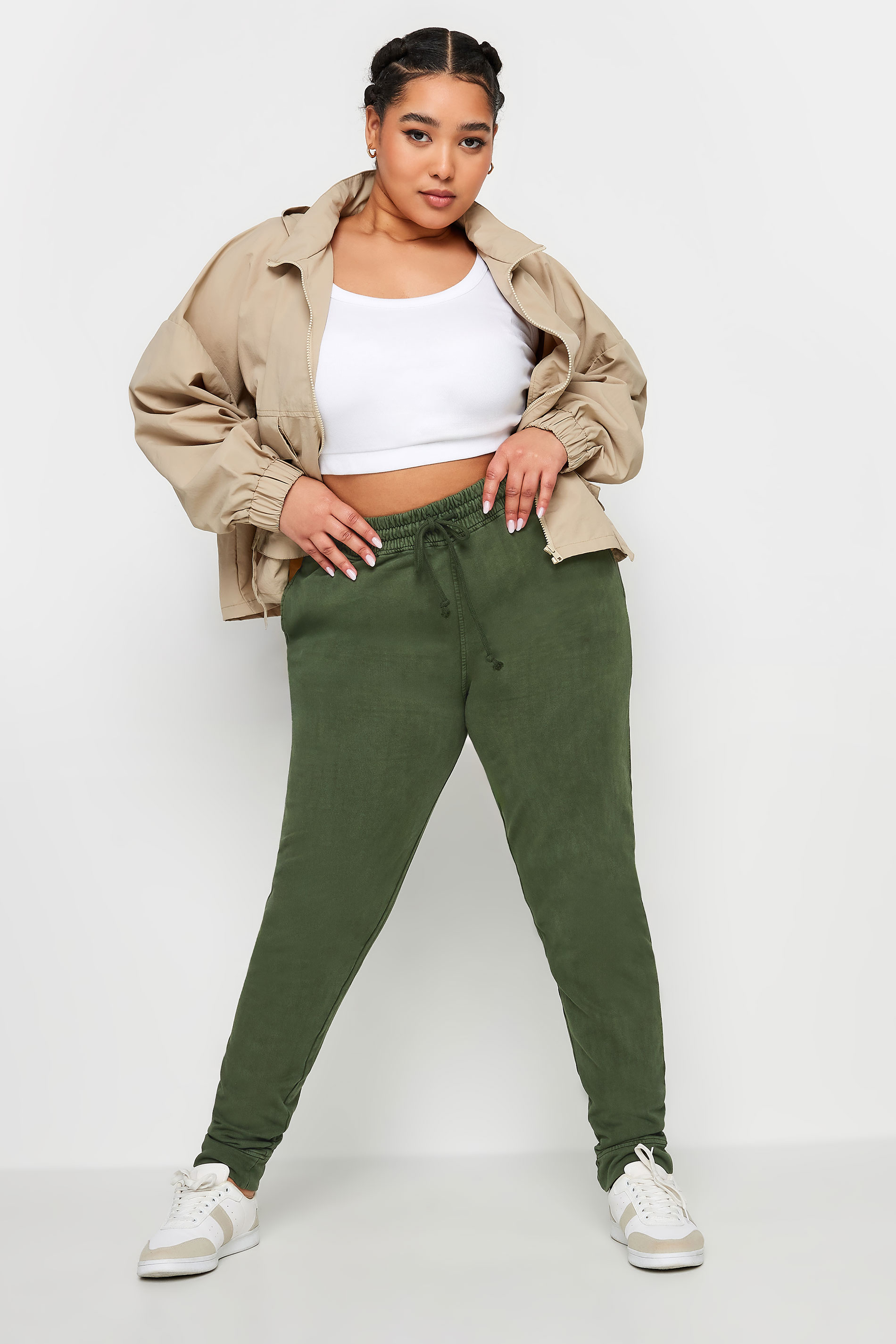YOURS Plus Size Forest Green Acid Wash Joggers | Yours Clothing 2