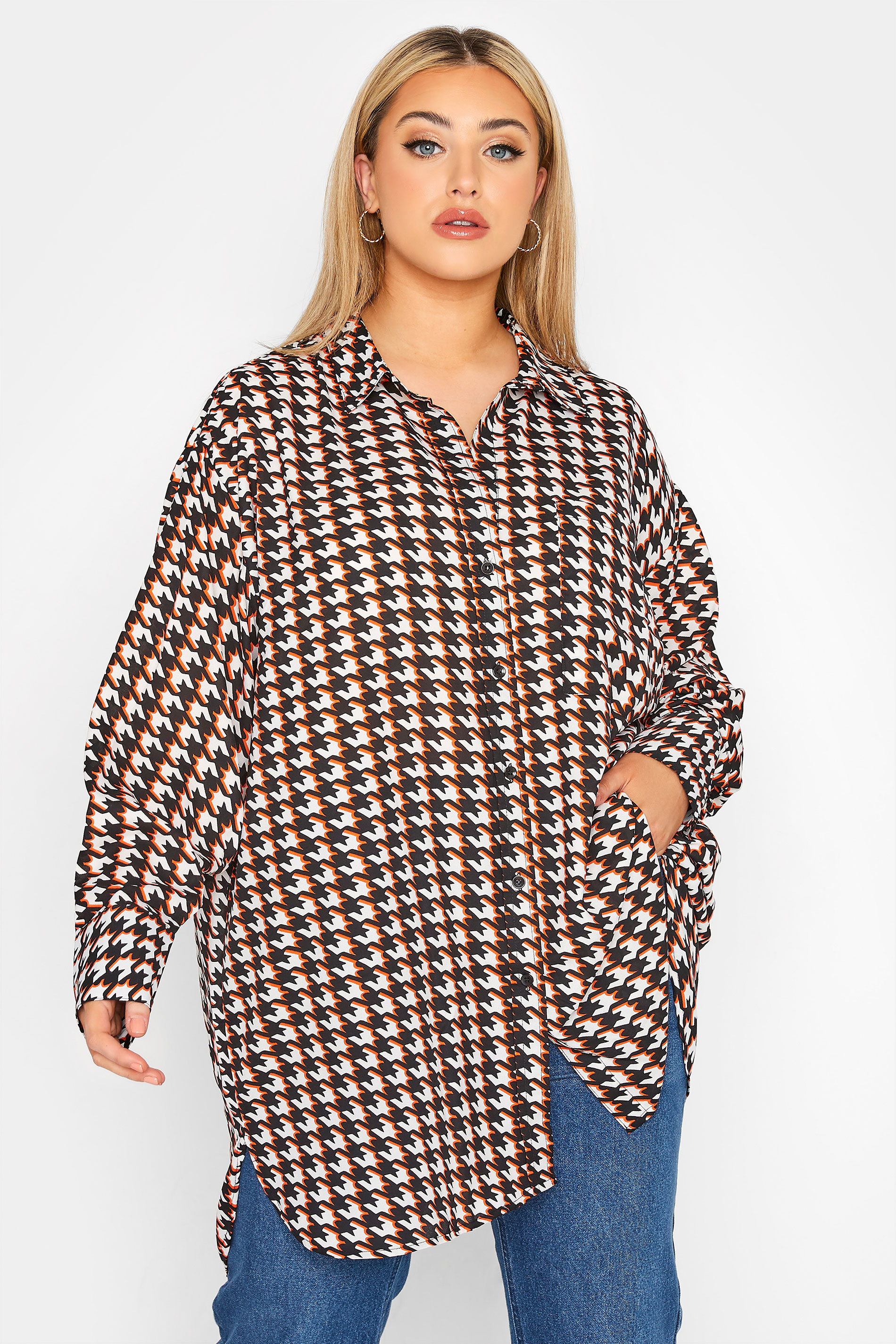 LIMITED COLLECTION Curve Black Dogtooth Check Oversized Shirt_A.jpg