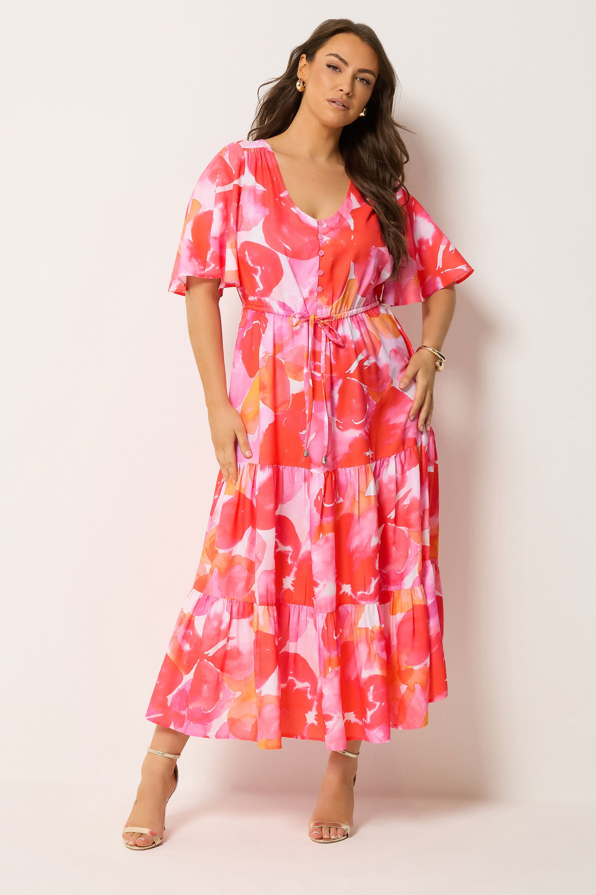 YOURS Plus Size Pink Tiered Floral Dress | Yours Clothing 1