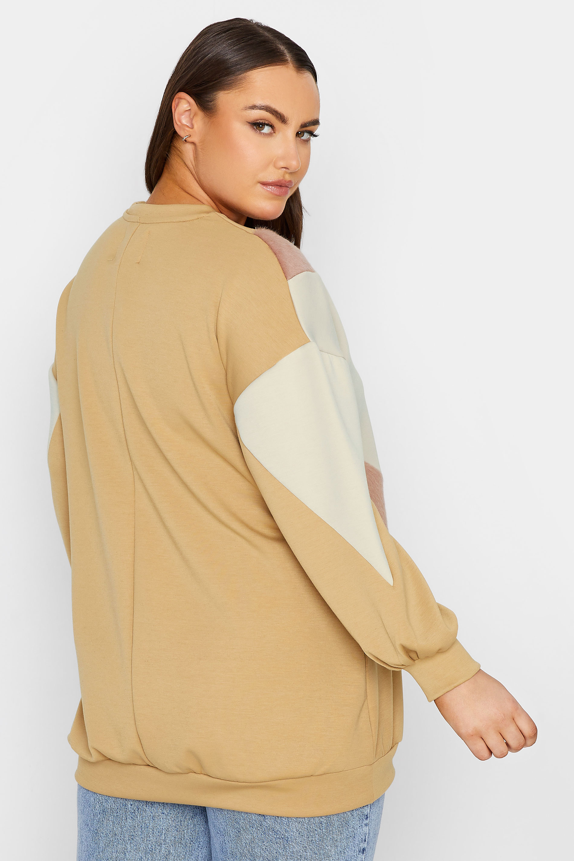 YOURS LUXURY Plus Size Natural Brown Faux Fur Chevron Sweatshirt | Yours Clothing 2