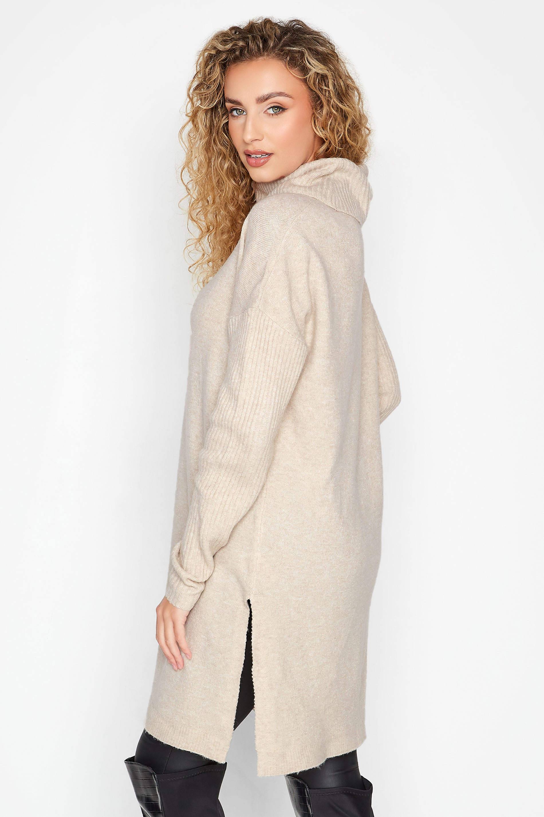 Cream Turtle Neck Knitted Tunic Jumper 