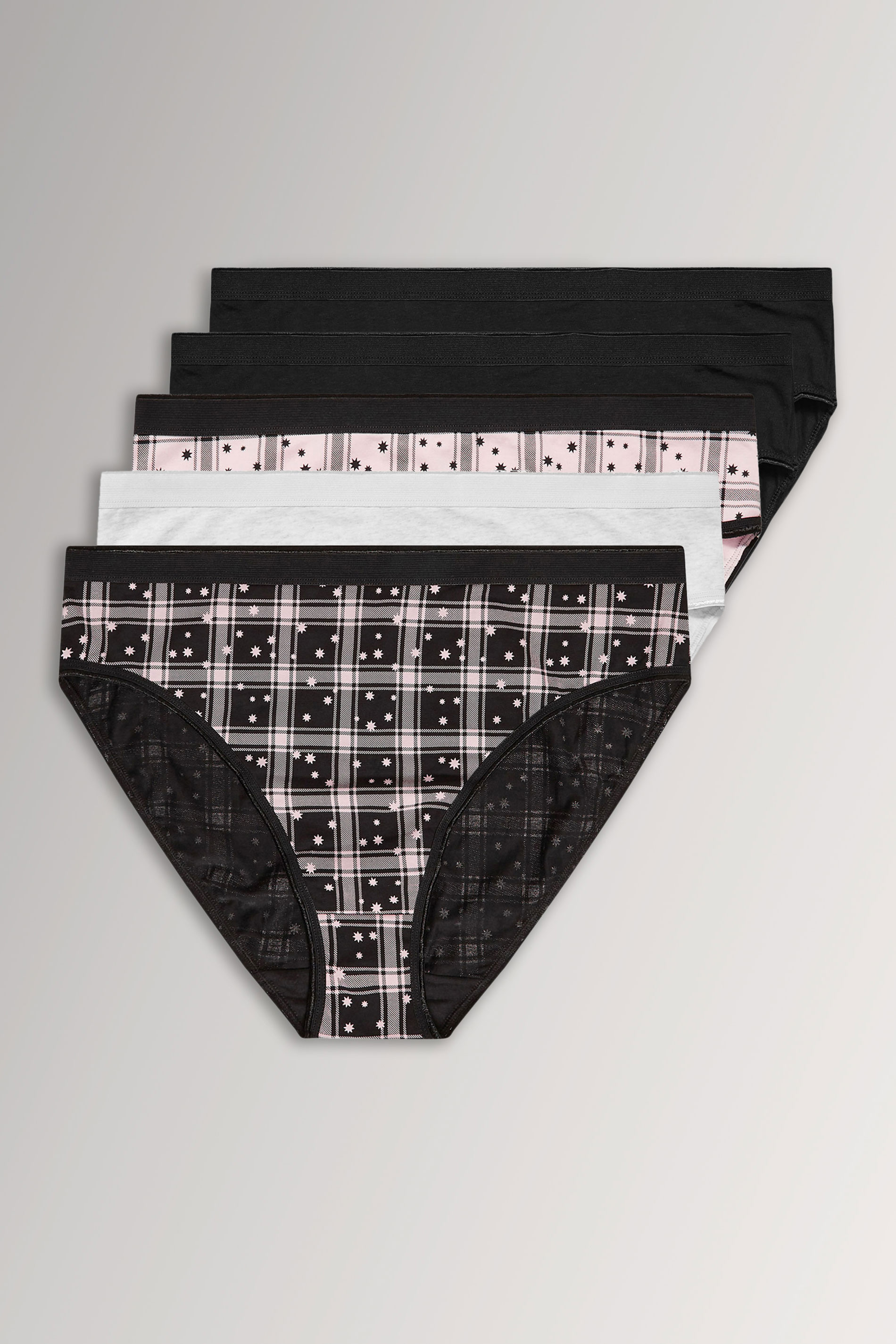 YOURSET 5 PACK Plus Size Black & Pink Check Print High Leg Knickers | Yours Clothing  3