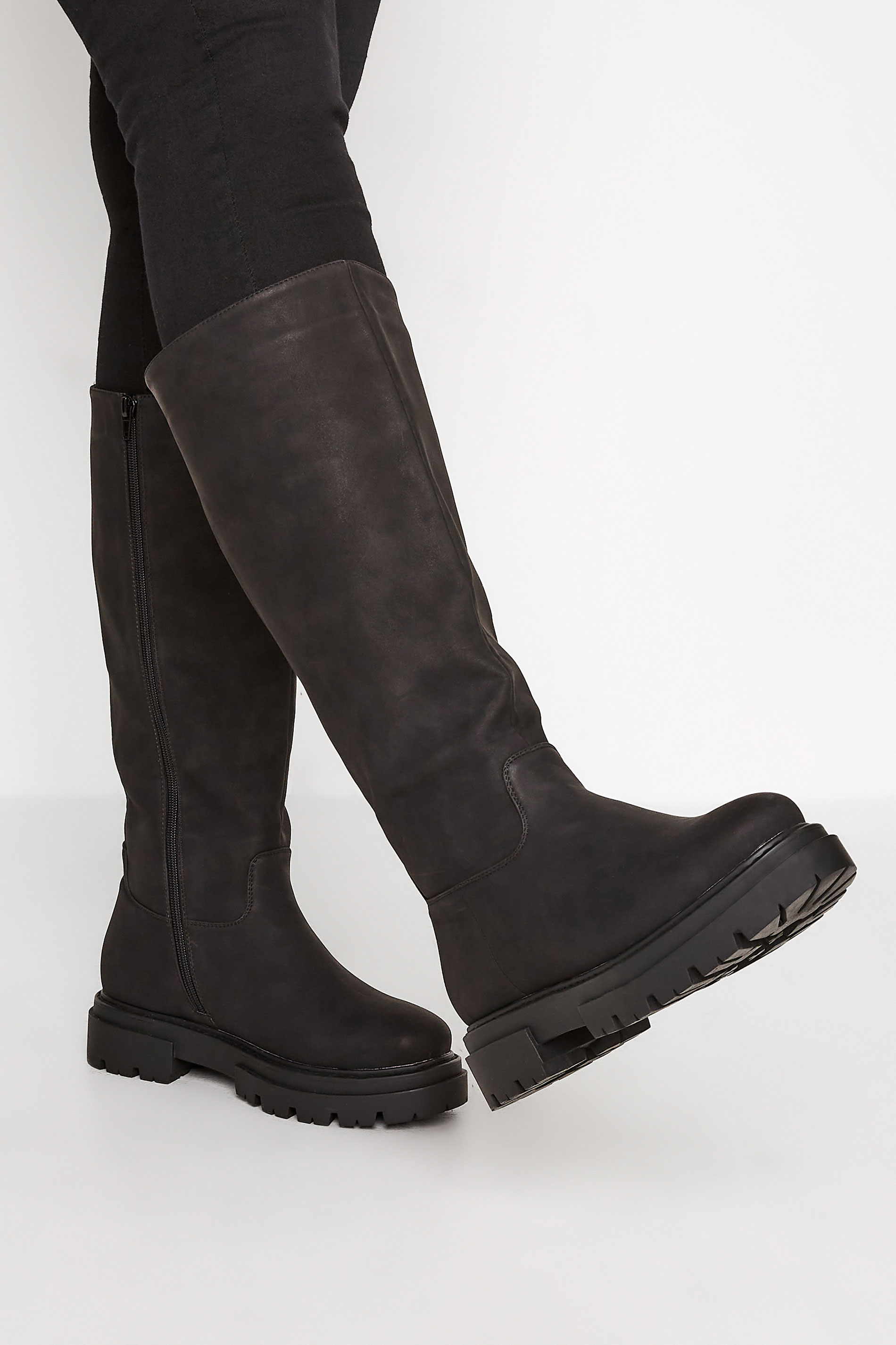 LIMITED COLLECTION Black Chunky Calf Boots In Wide E Fit & Extra Wide EEE Fit | Yours Clothing 1