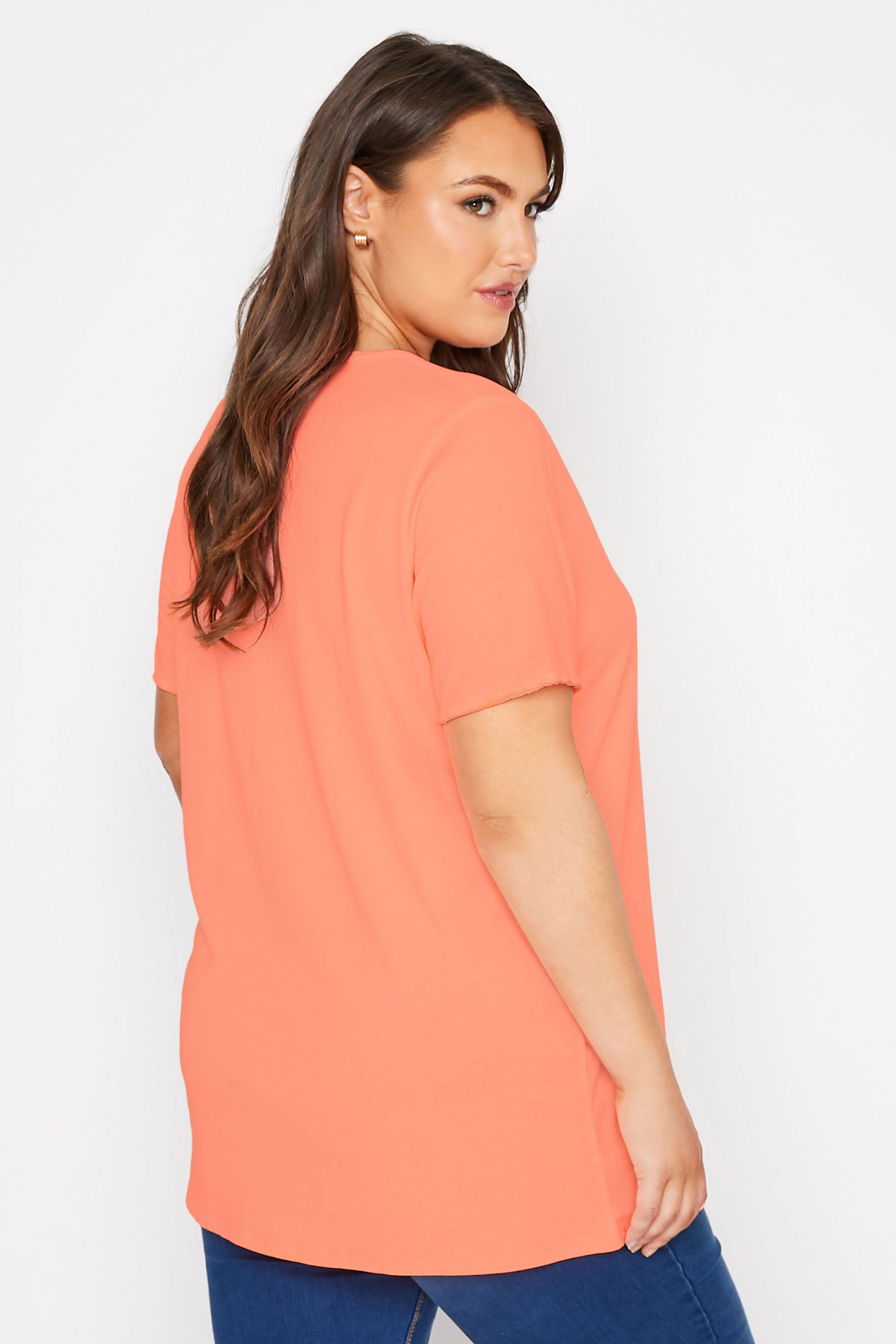 Grande taille  Tops Grande taille  T-Shirts Basiques & Débardeurs | T-Shirt Orange Basique en Jersey Manches Effilochées - YV00601