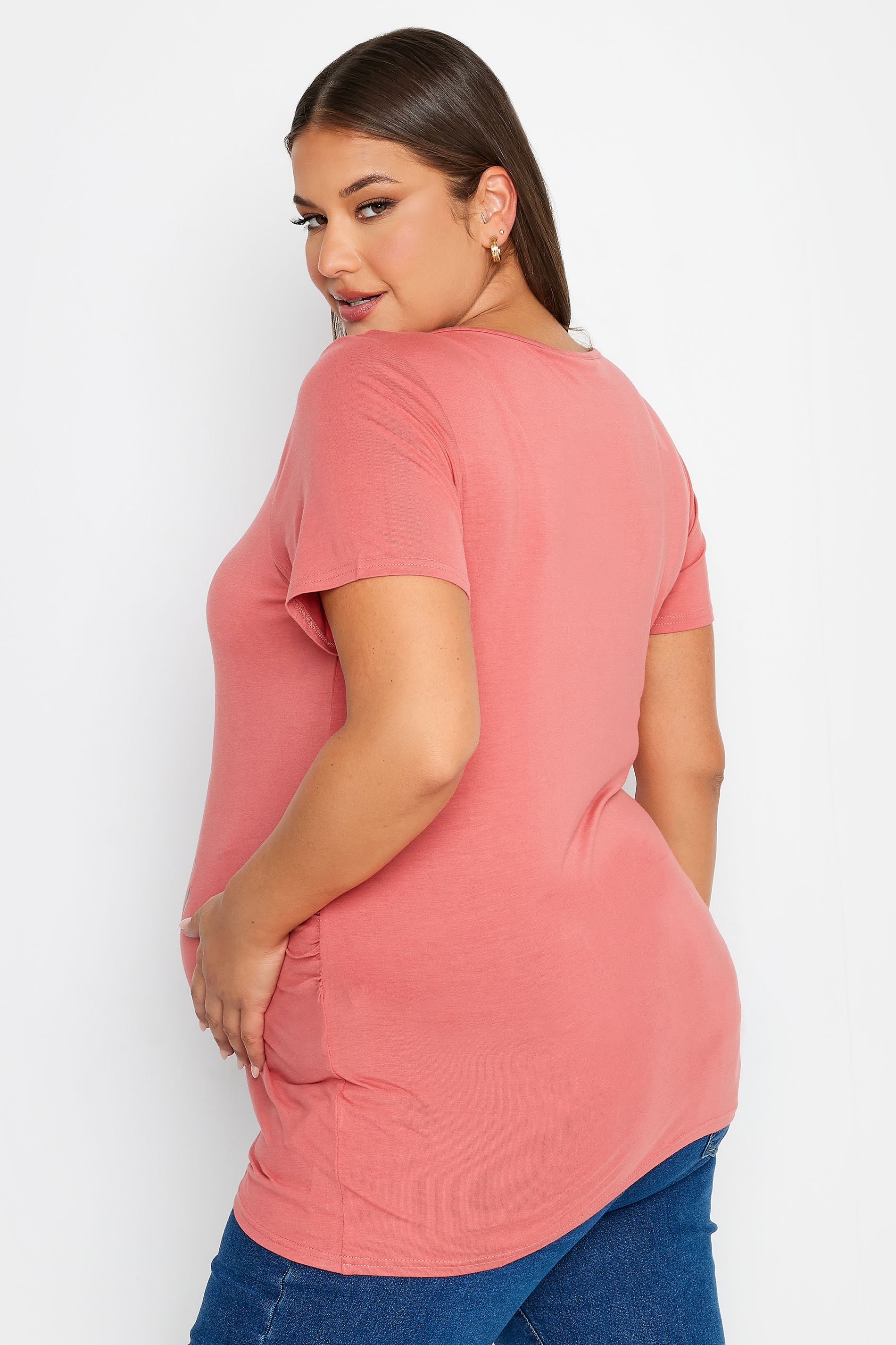 BUMP IT UP MATERNITY Plus Size Pink 'Hands Off The Bump' Slogan T-shirt | Yours Clothing 3