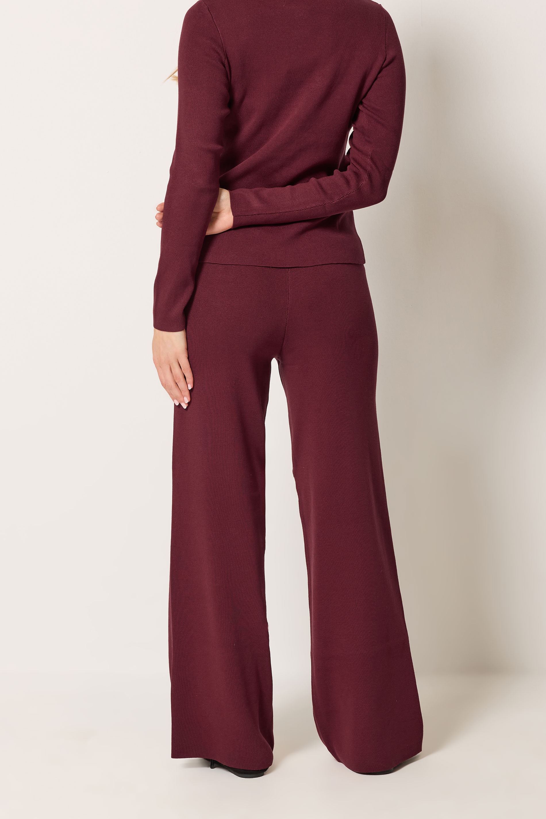 LTS Tall Women's Burgundy Red Wide Leg Knitted Trousers | Long Tall Sally 2