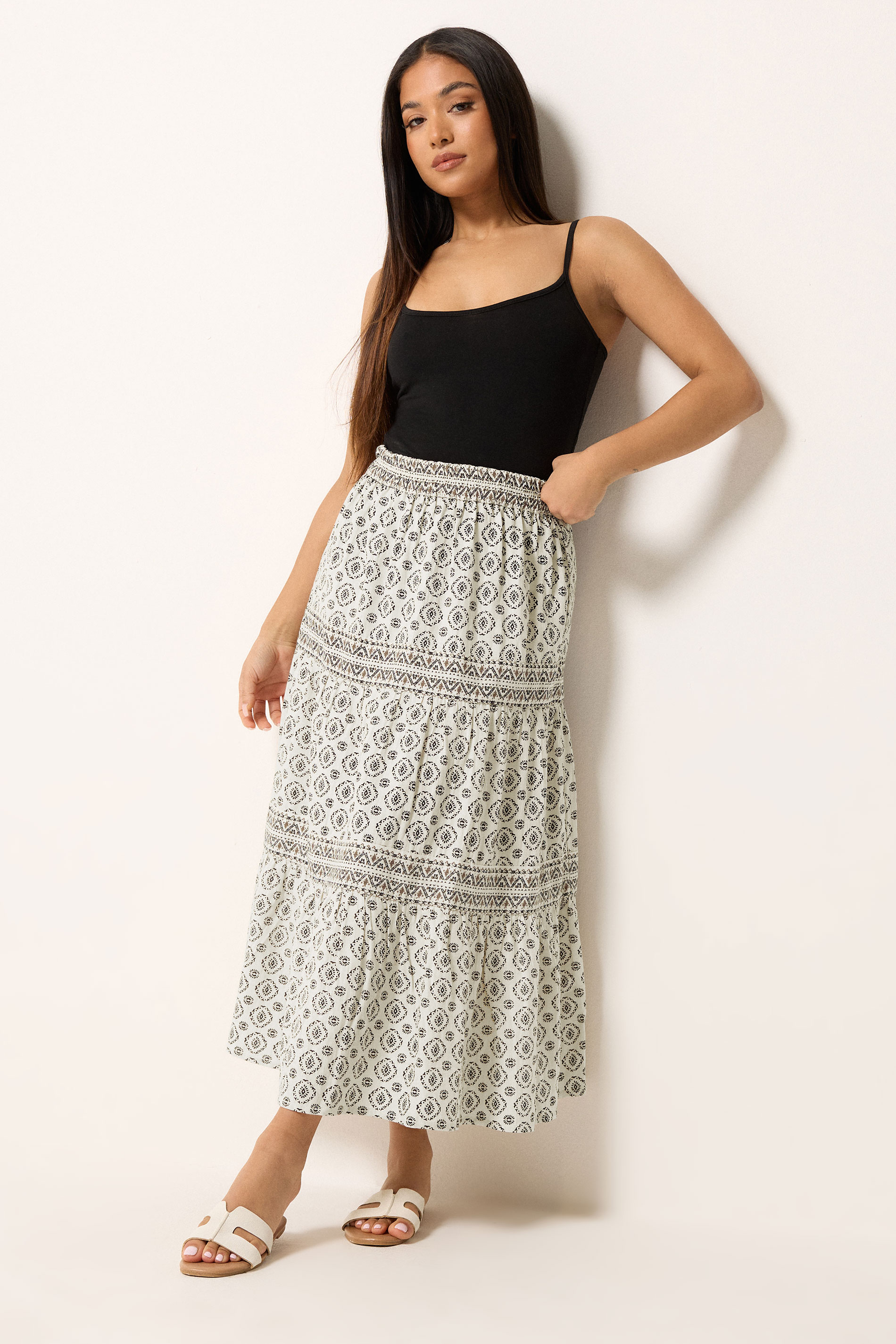 M&Co Petite White Aztec Tiered Maxi Skirt | M&Co 1