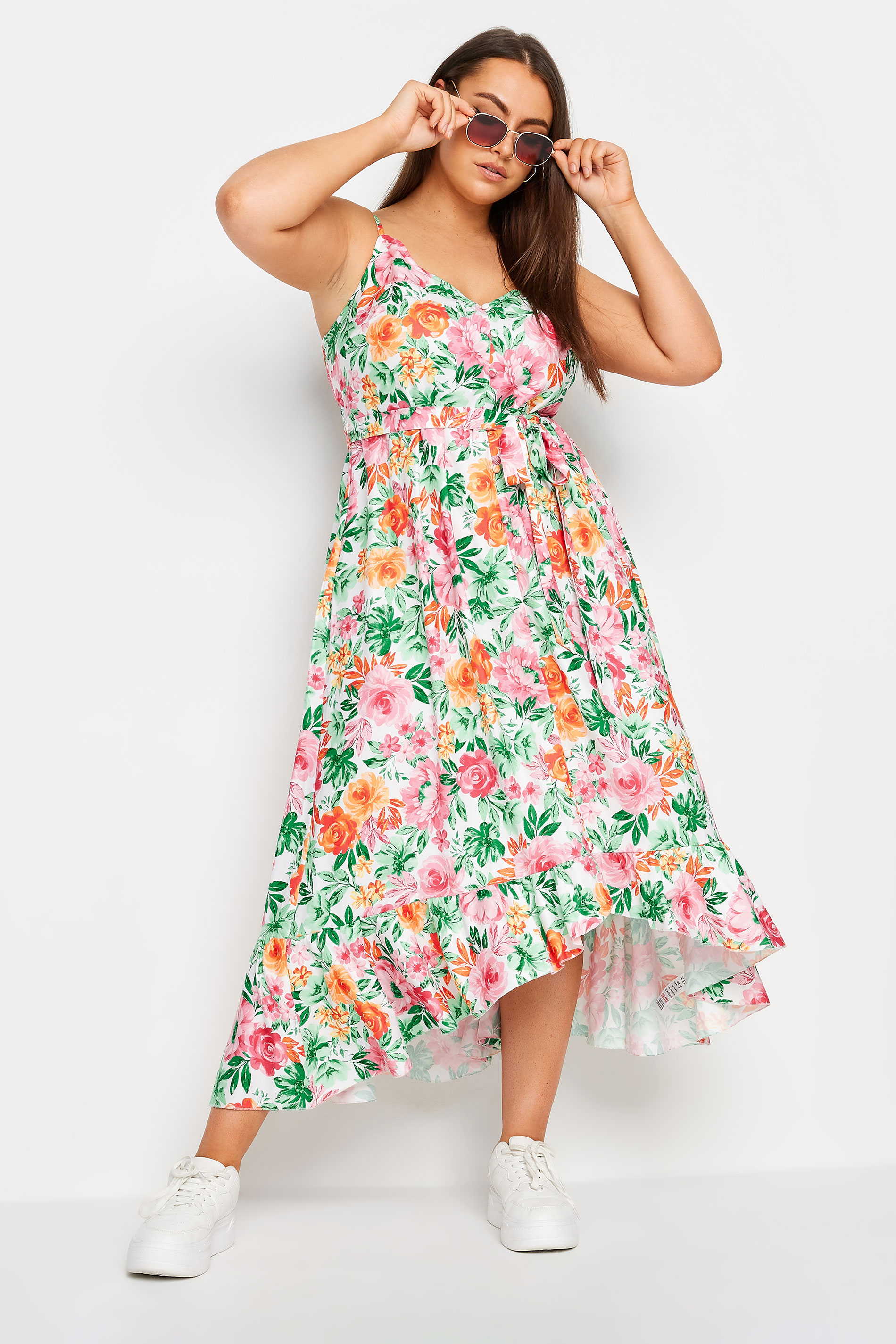 YOURS Plus Size White Floral Print Frill Hem Dress | Yours Clothing 2
