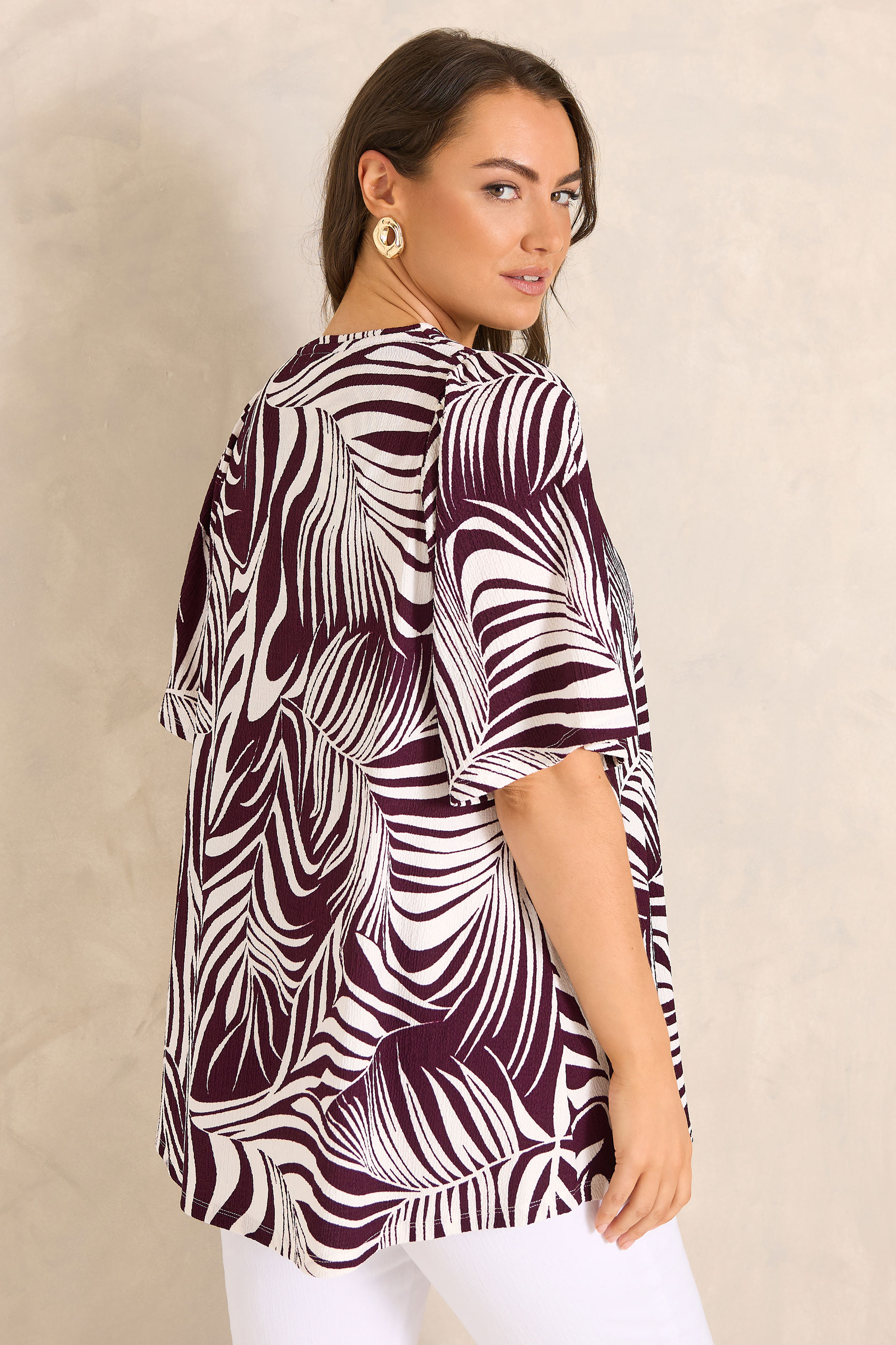 EVANS Plus Size Berry Red Palm Leaf Pleat Front Top | Evans  2