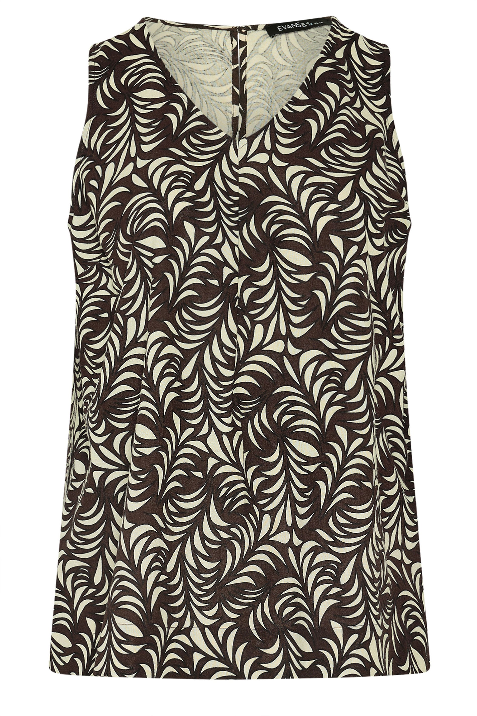 EVANS Plus Size Brown Leaf Print Linen Vest Top | Evans 8