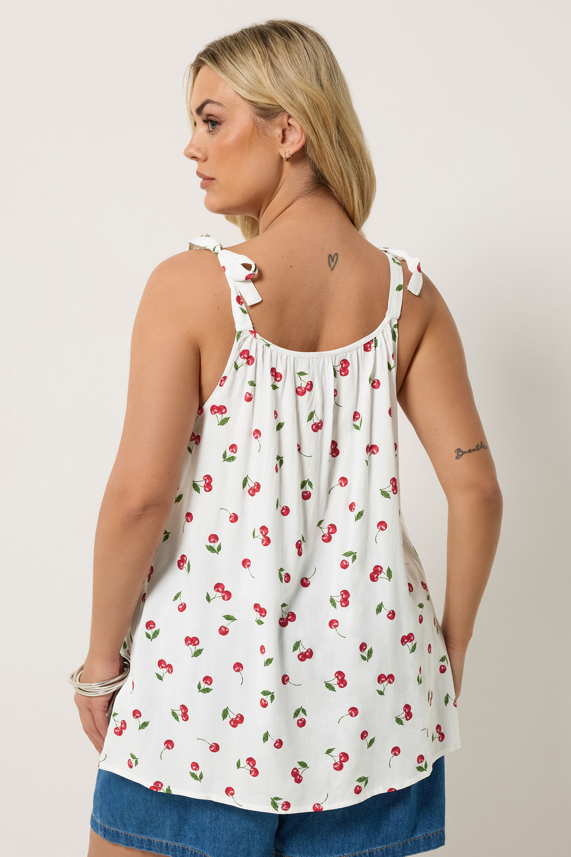 YOURS Plus Size White Cherry Print Vest Top | Yours Clothing 2