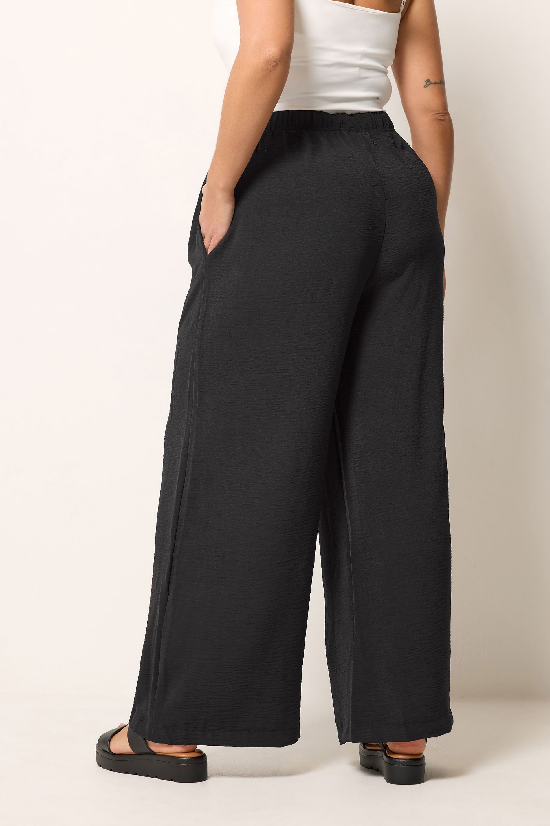 YOURS Plus Size Black Twill Wide Leg Trousers | Yours Clothing 2