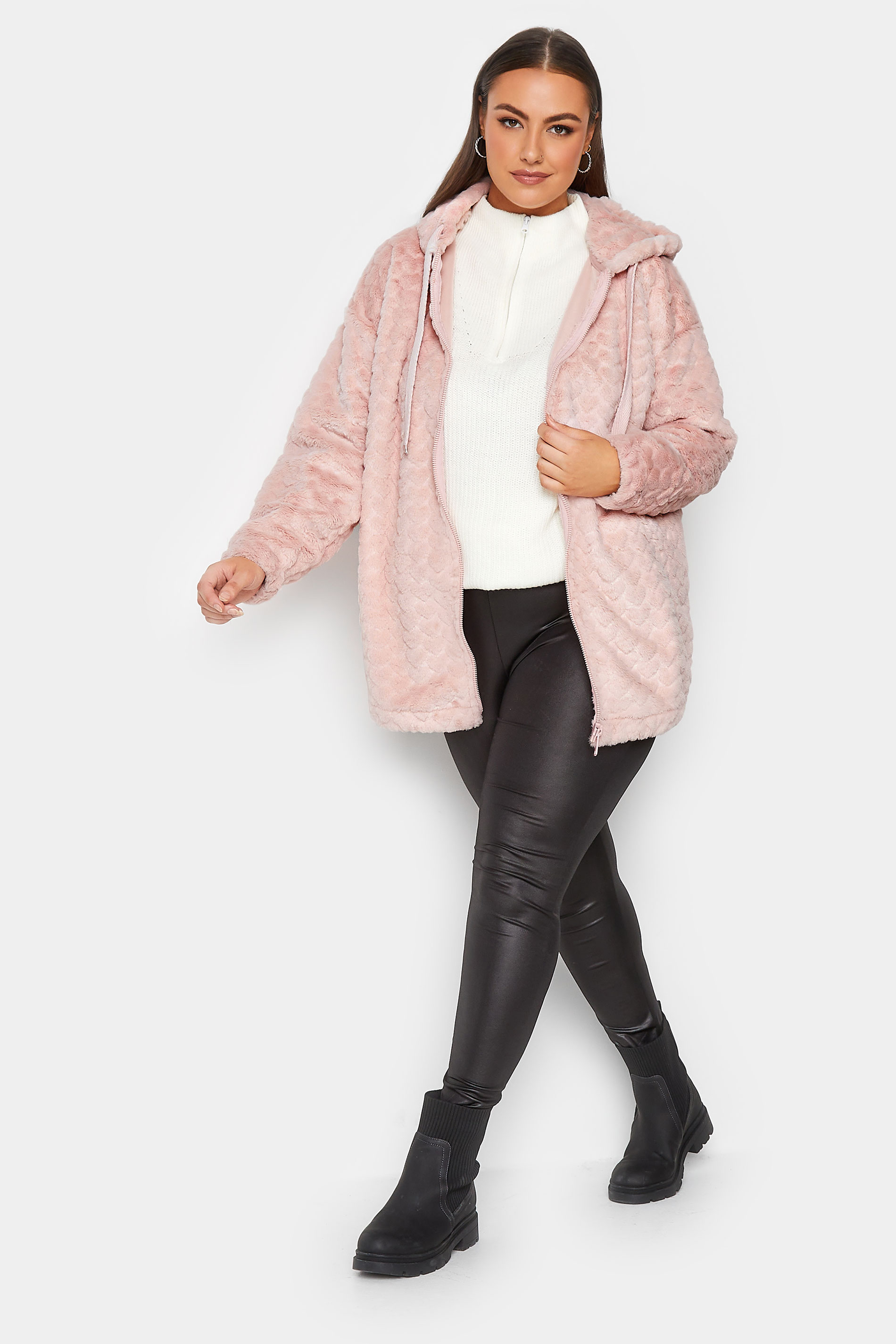 YOURS LUXURY Plus Size Pink Heart Faux Fur Jacket  | Yours Clothing 2