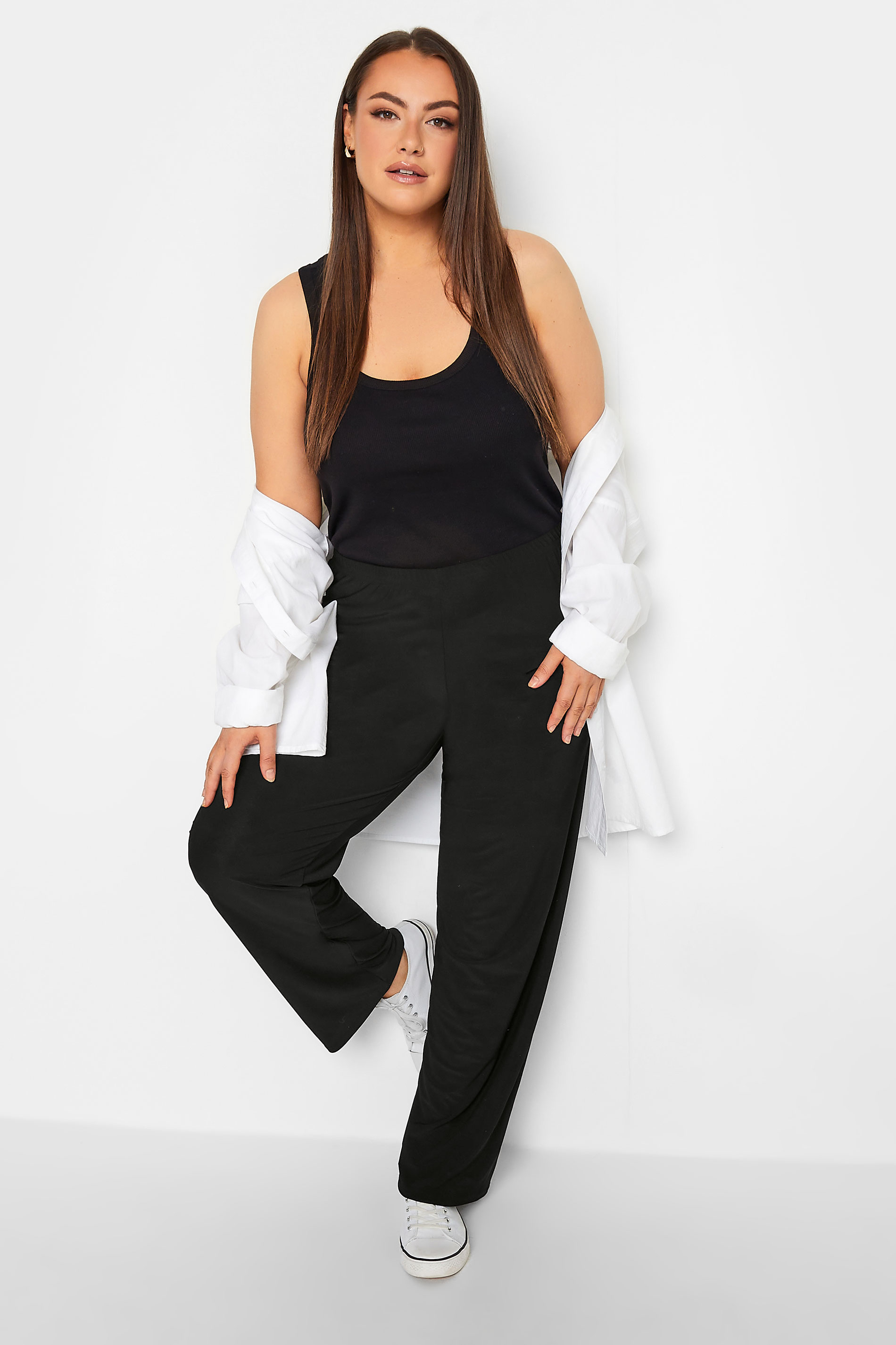 Plus Size Black Pull On Straight Leg Trousers | Yours Clothing 3