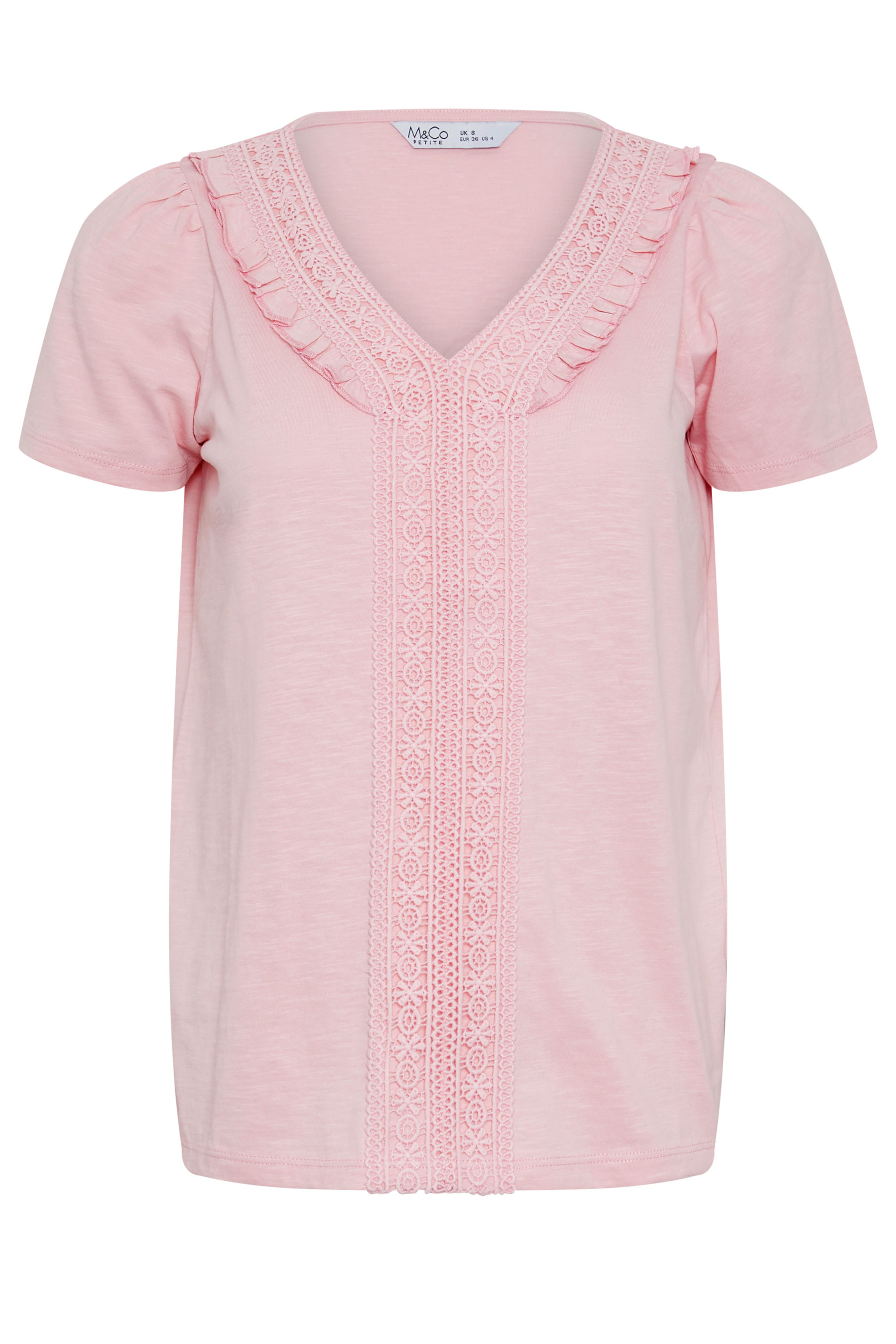 M&Co Petite Pink Short Sleeve Frill Cotton Blouse | M&Co 5