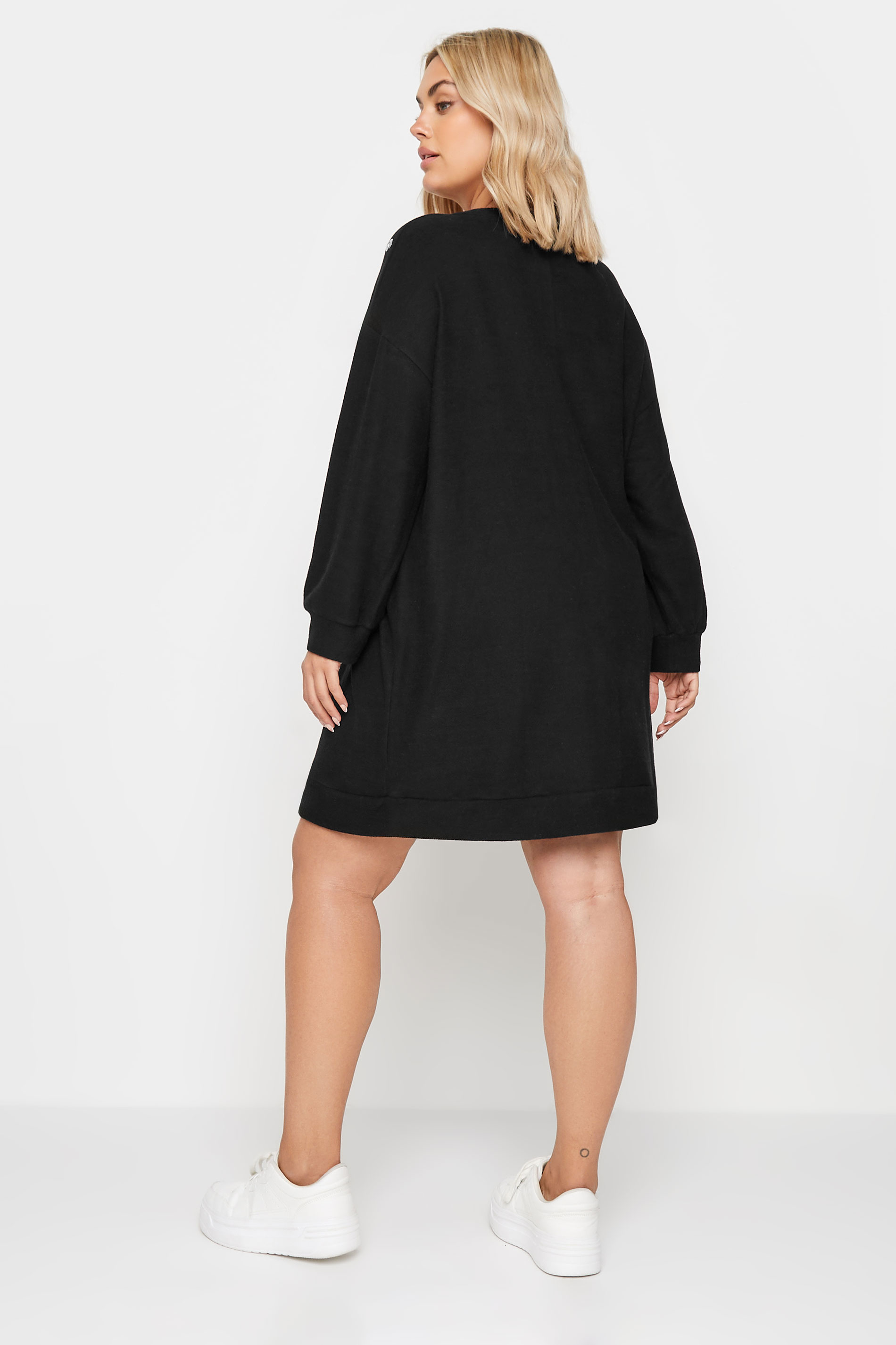 YOURS Plus Size Black Eyelet Soft Touch Jumper Dress | Yours Clothing 3