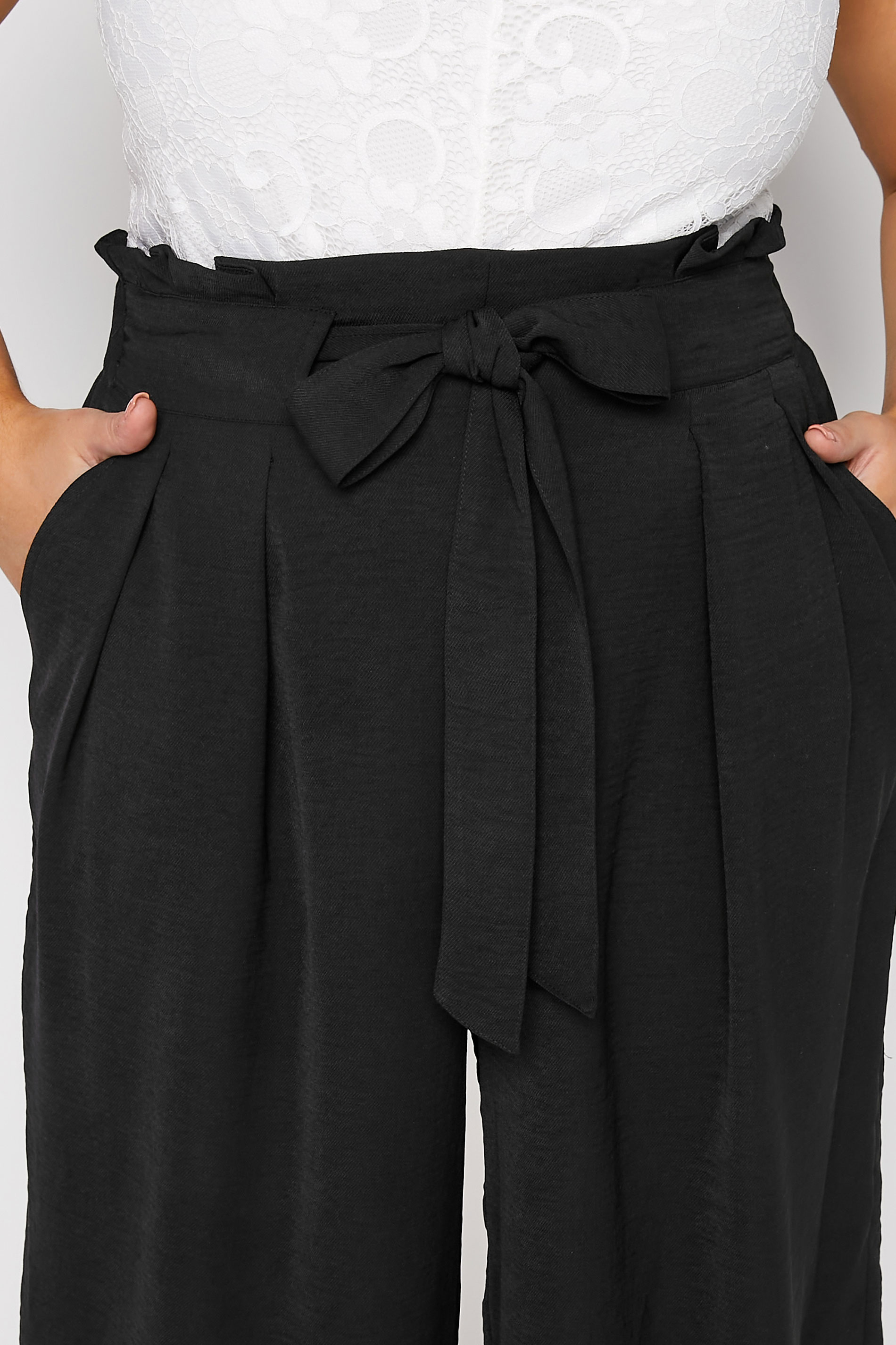 Plus Size Black Paperbag Twill Culottes | Yours Clothing  3