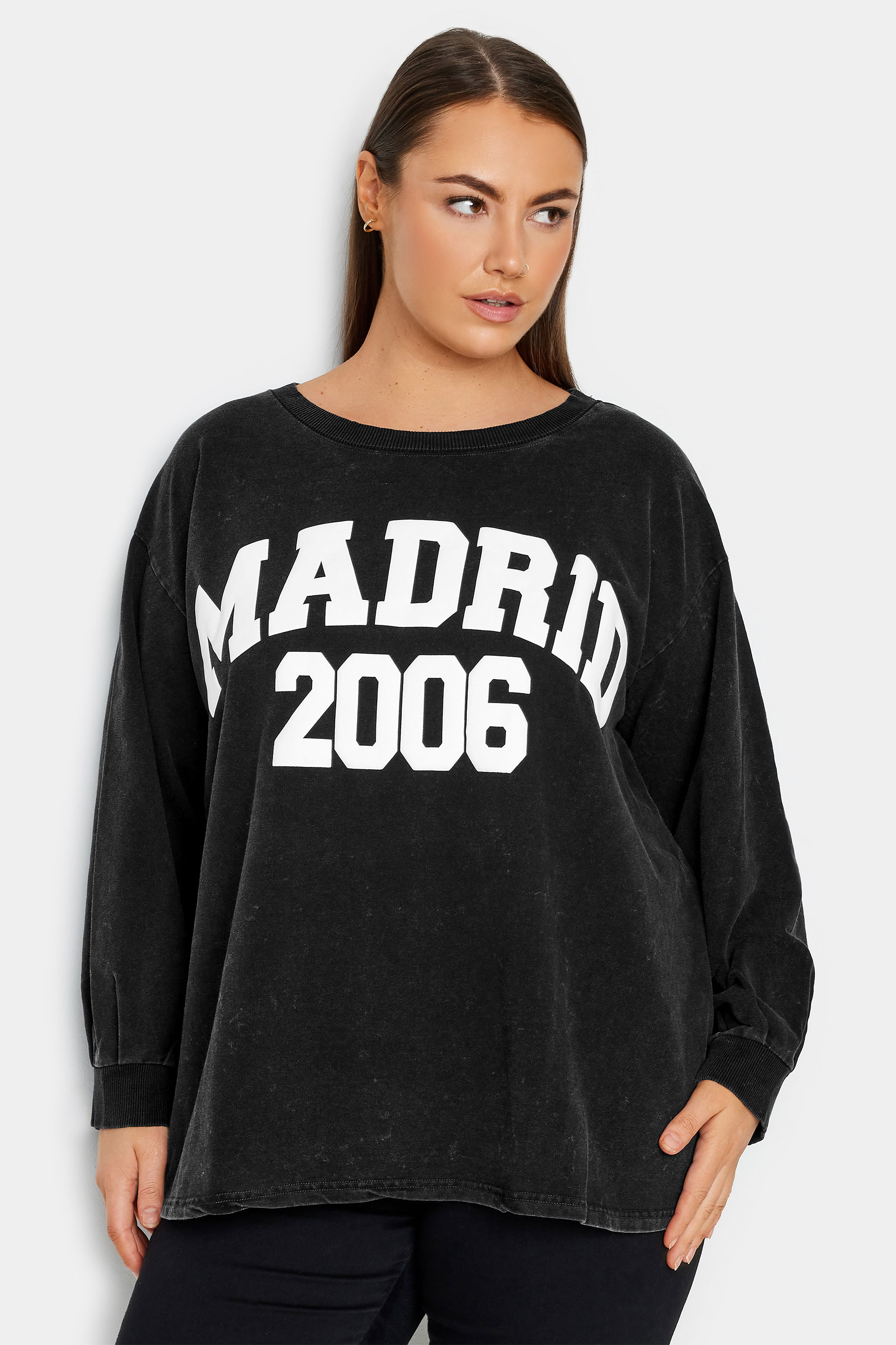 Evans Black 'Madrid' Slogan Print Sweatshirt 1