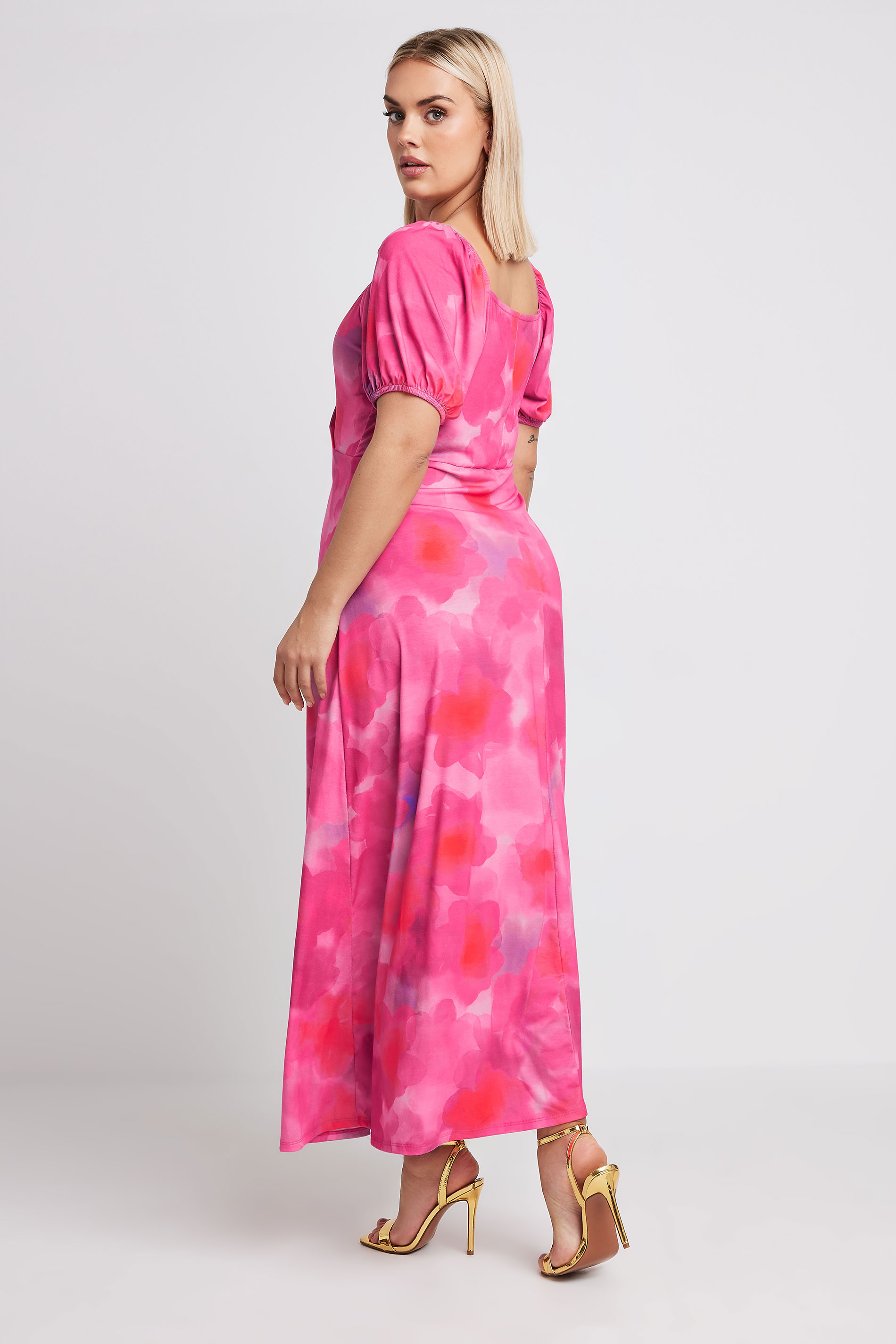 LIMITED COLLECTION Plus Size Pink Blur Floral Print Wrap Maxi Dress | Yours Clothing 3
