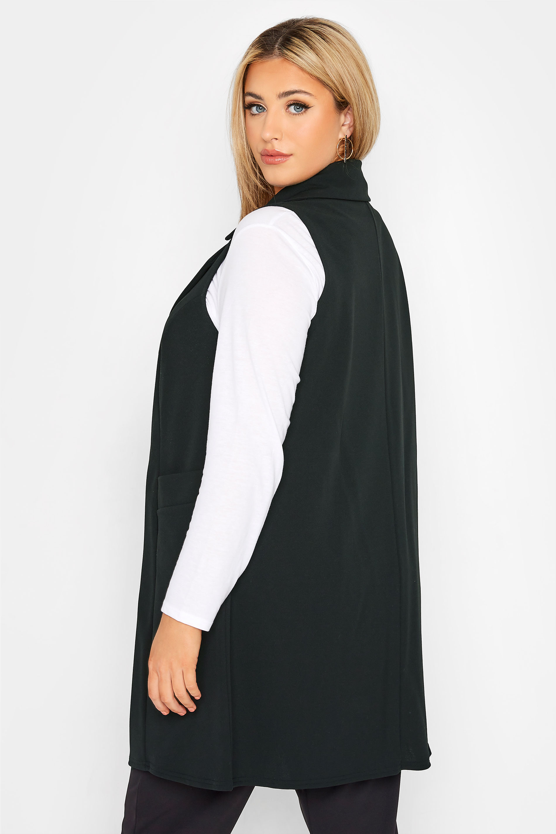 LIMITED COLLECTION Plus Size Black Button Front Sleeveless Blazer | Yours Clothing 3