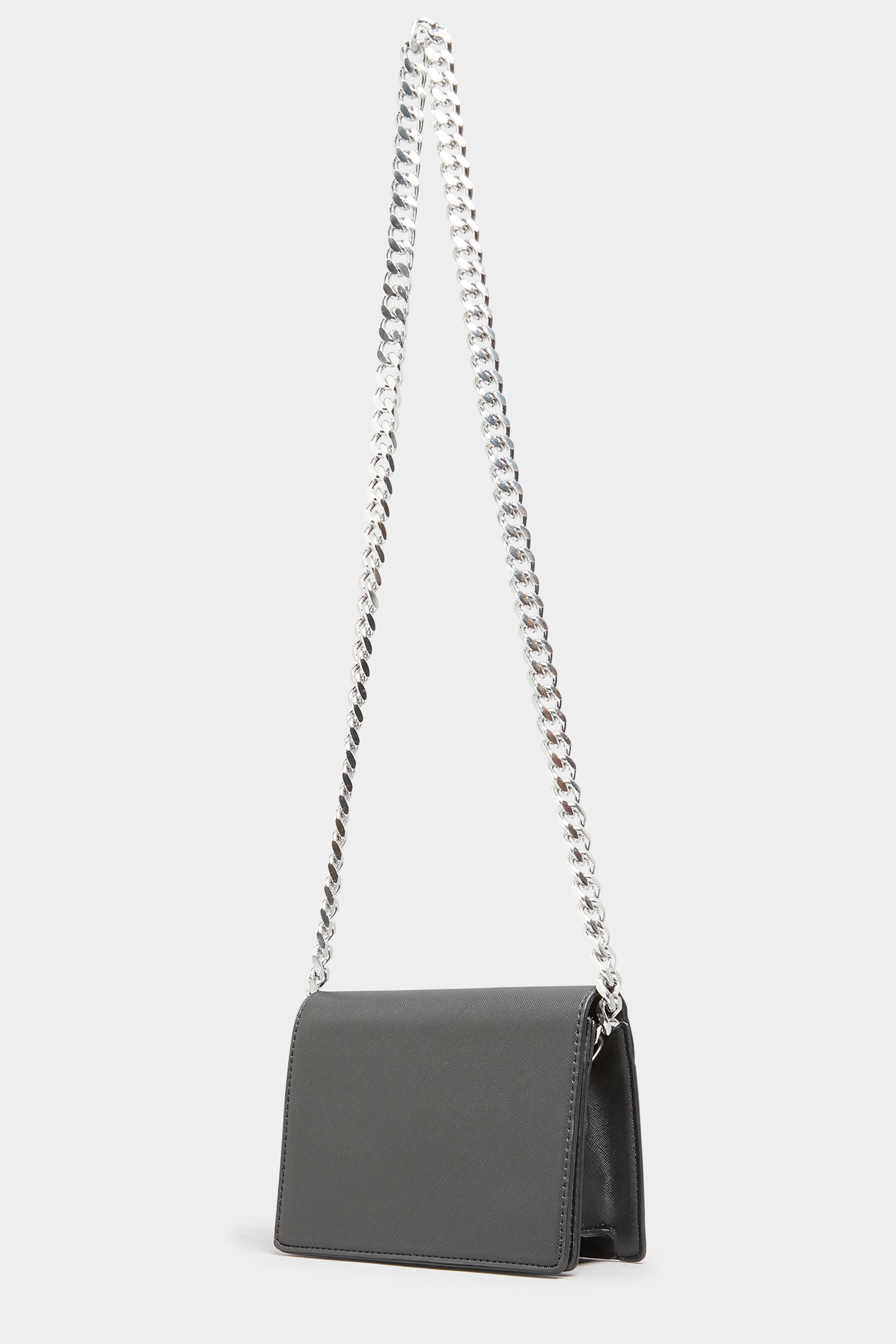 Plus Size Black Silver Chunky Chain Crossbody Bag | Yours Clothing 3