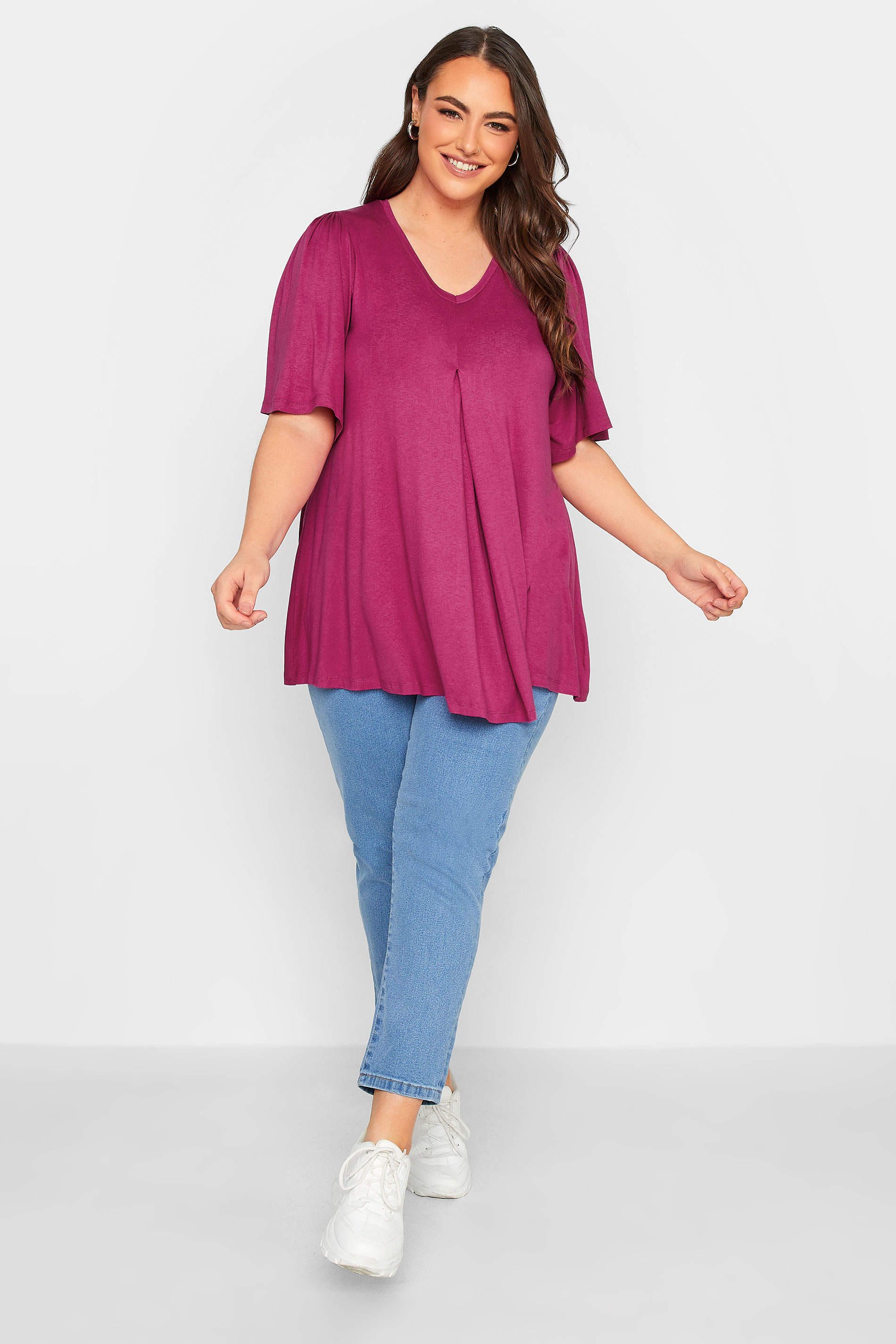 Plus Size Pink Pleat Angel Sleeve Swing Top | Yours Clothing 2