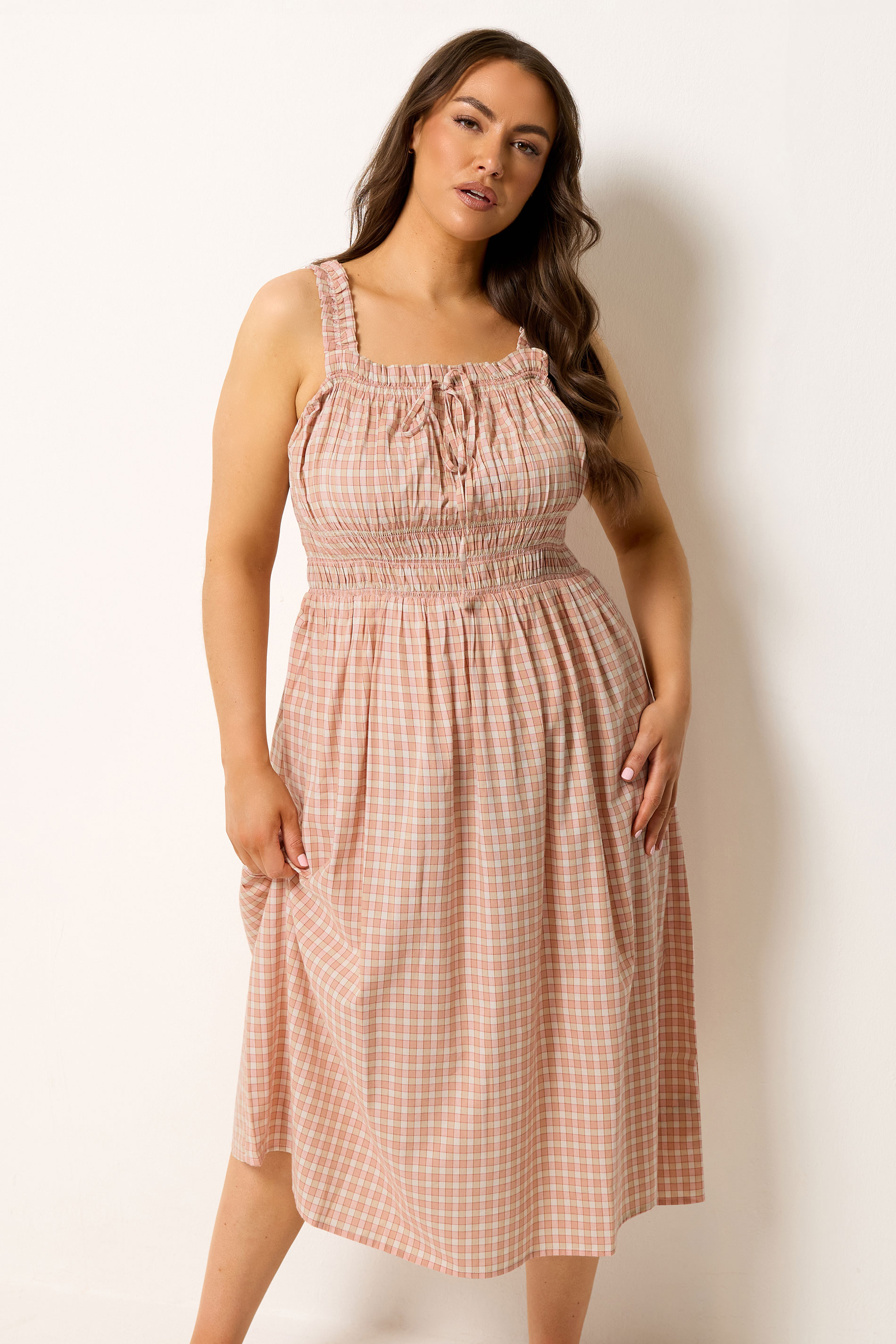 YOURS Plus Size Pink Gingham Milkmaid Dress | Yours Clothing 1