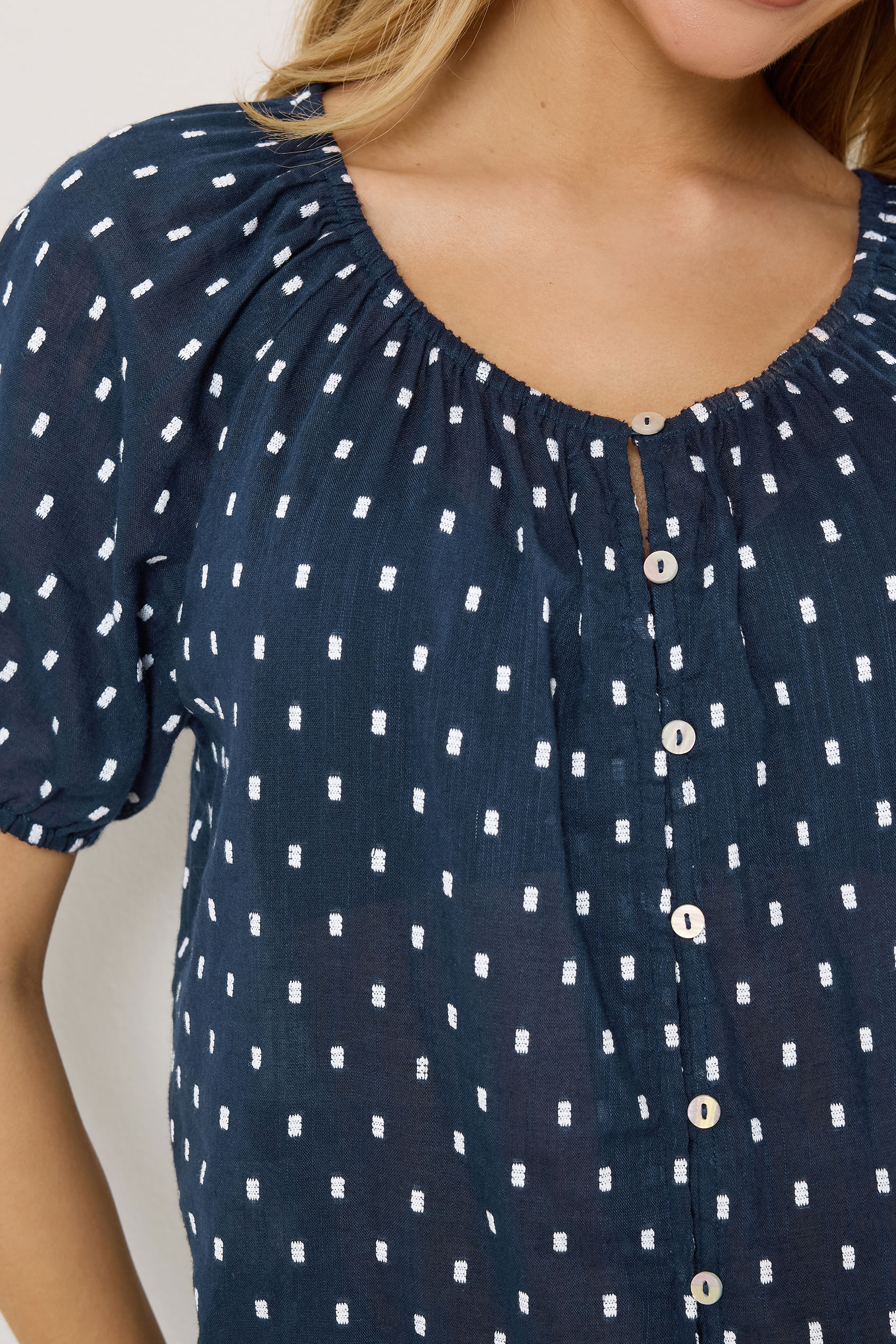 M&Co Navy Blue Dobby Button Up Cotton Blouse | M&Co 5