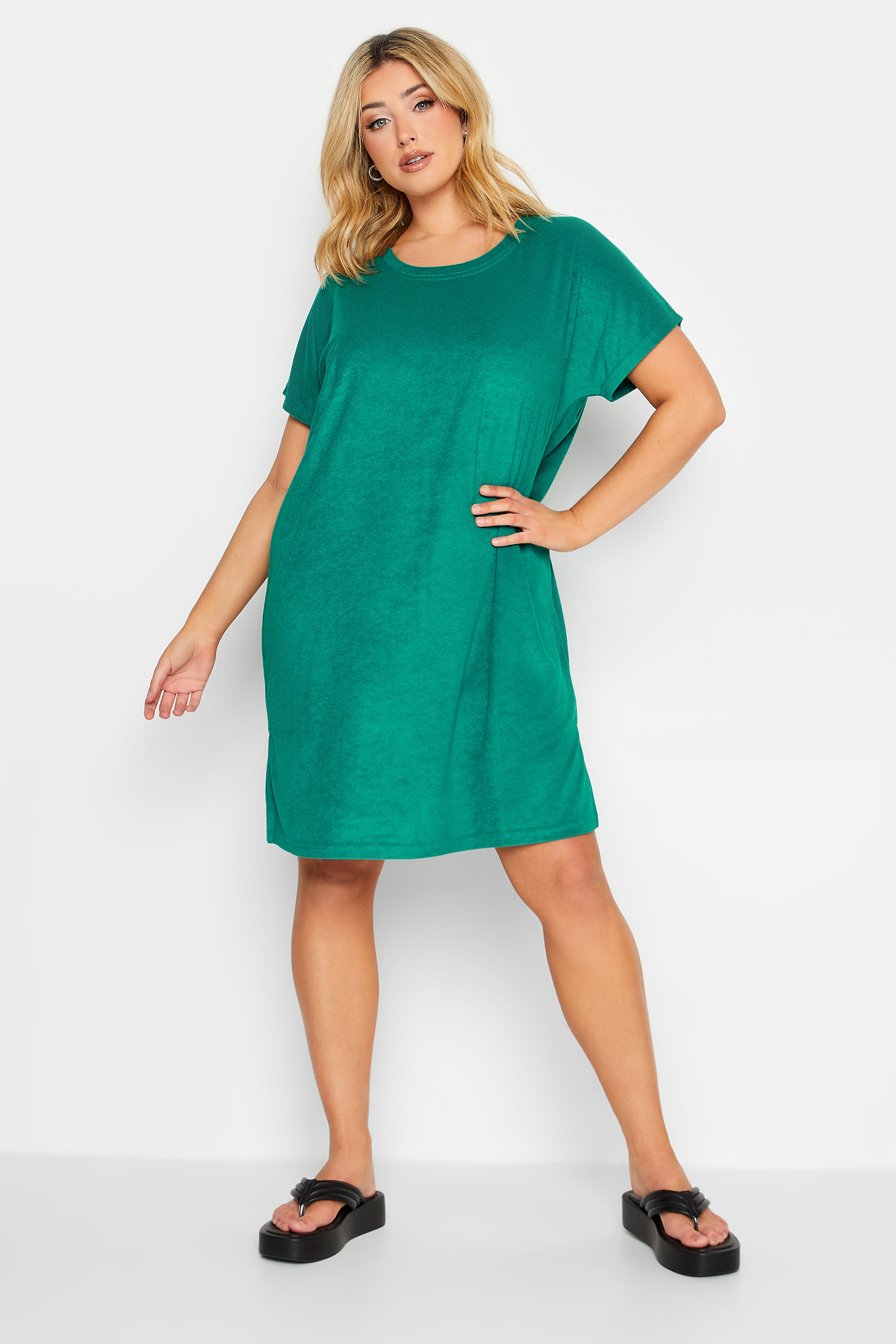YOURS Plus Size Turquoise Green Towelling T-Shirt Dress | Yours Clothing 2