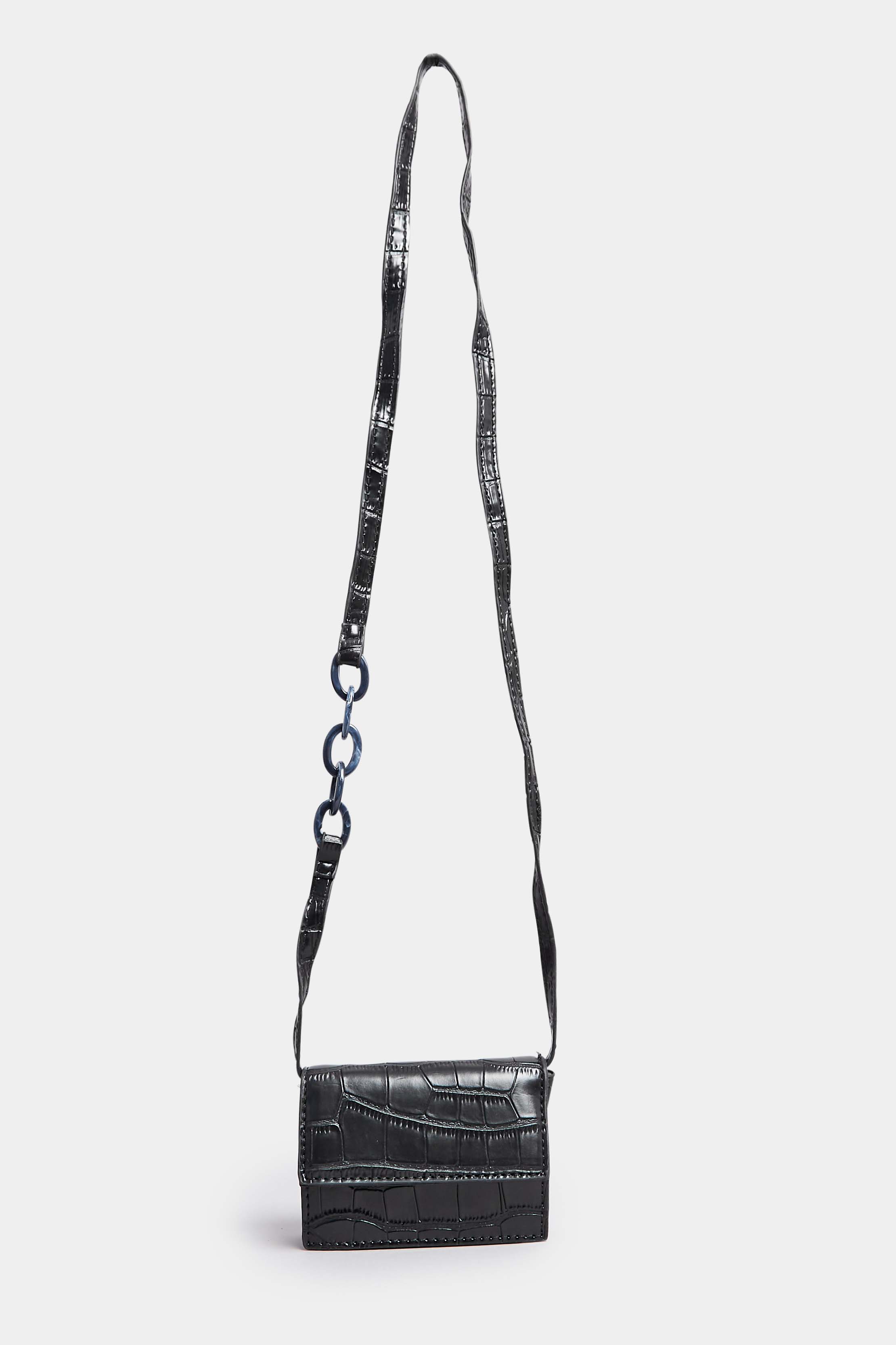 Black Croc Flap Shoulder Bag | Yours Clothing 3