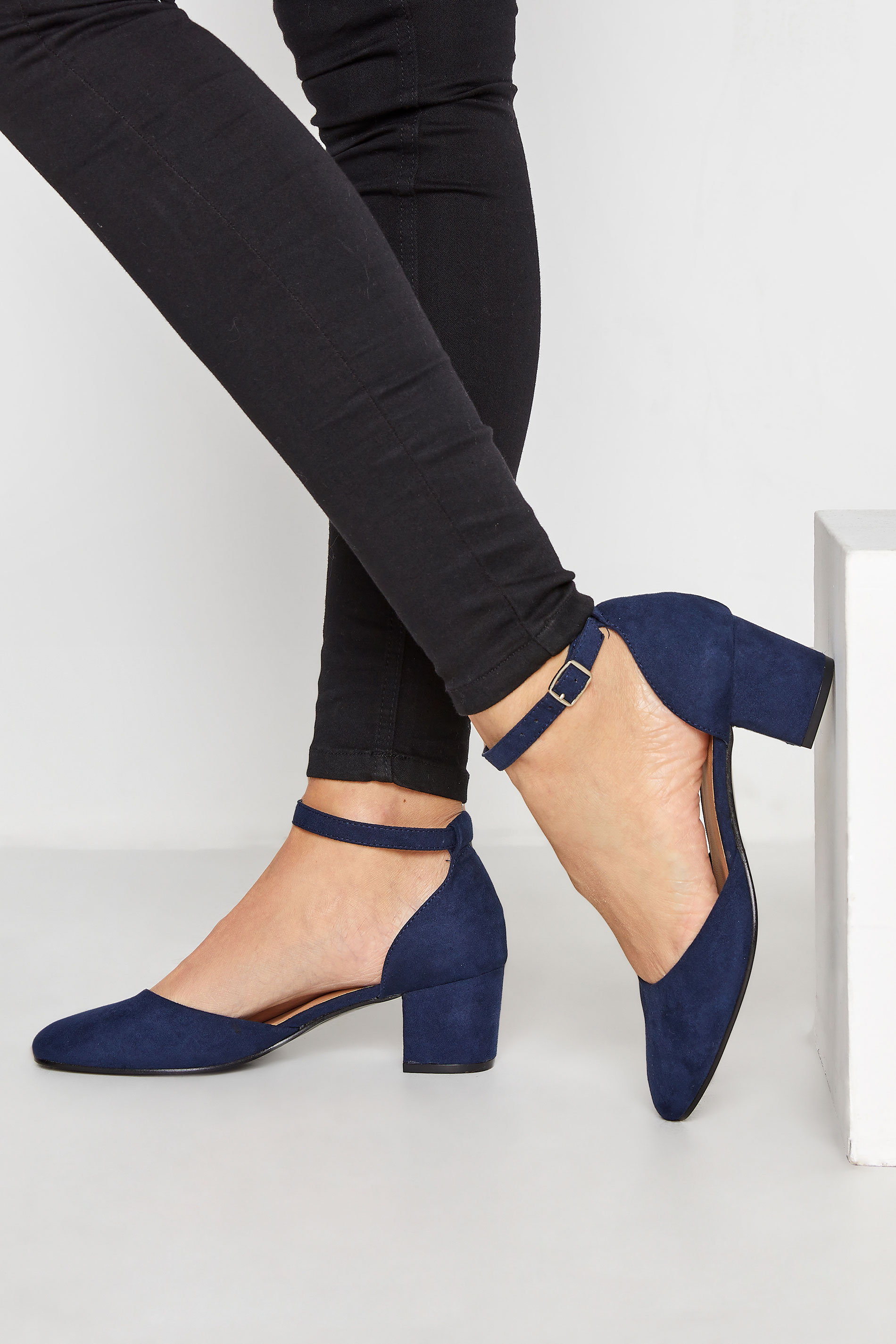 Womens Shoes Heels | LTS Navy Blue Block Heel Court Shoes In Standard D Fit - PG89505
