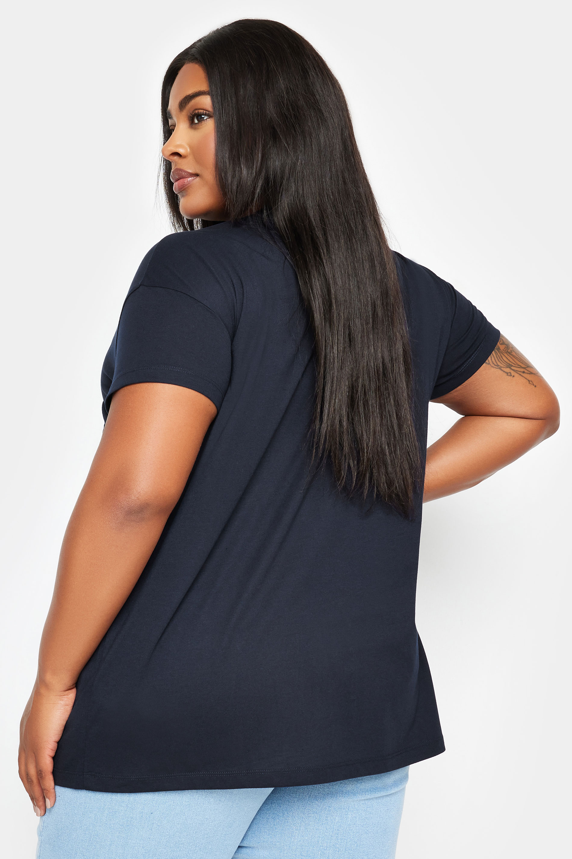 YOURS Plus Size Navy Blue Stud Floral Print T-Shirt | Yours Clothing 3
