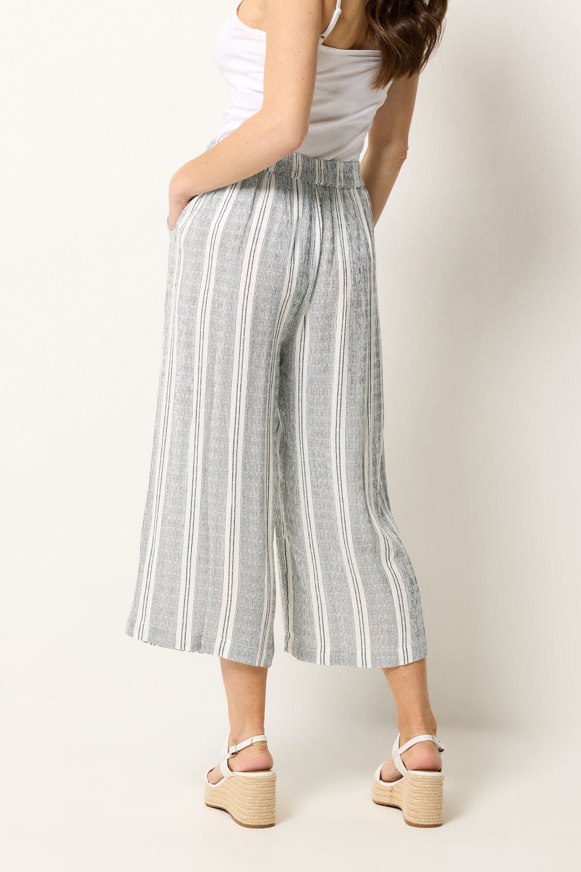M&Co White Stripe Cropped Wide Leg Trousers | M&Co 2