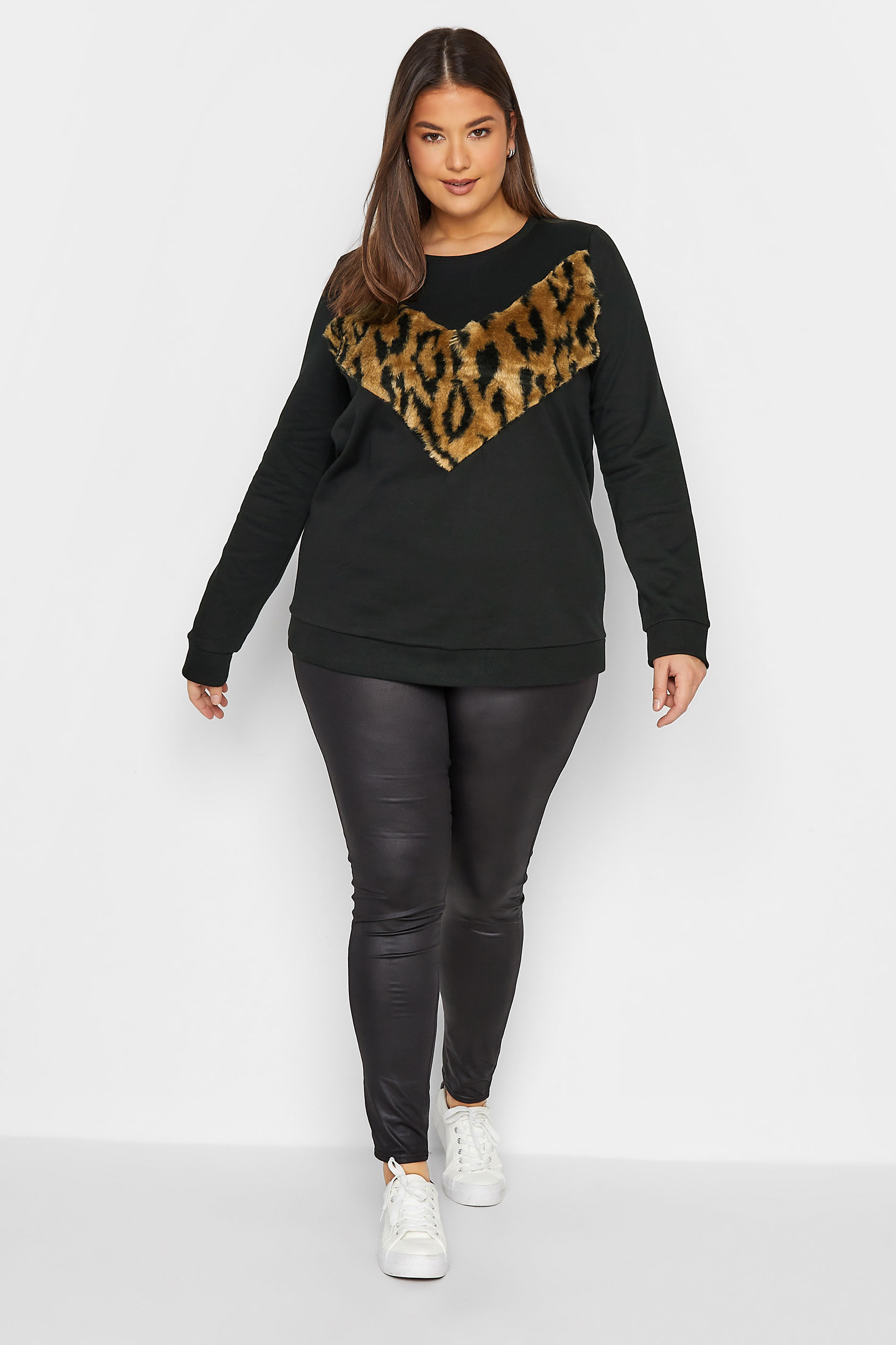 LTS Tall Women's Black Leopard Print Panel Sweatshirt | Long Tall Sally 2