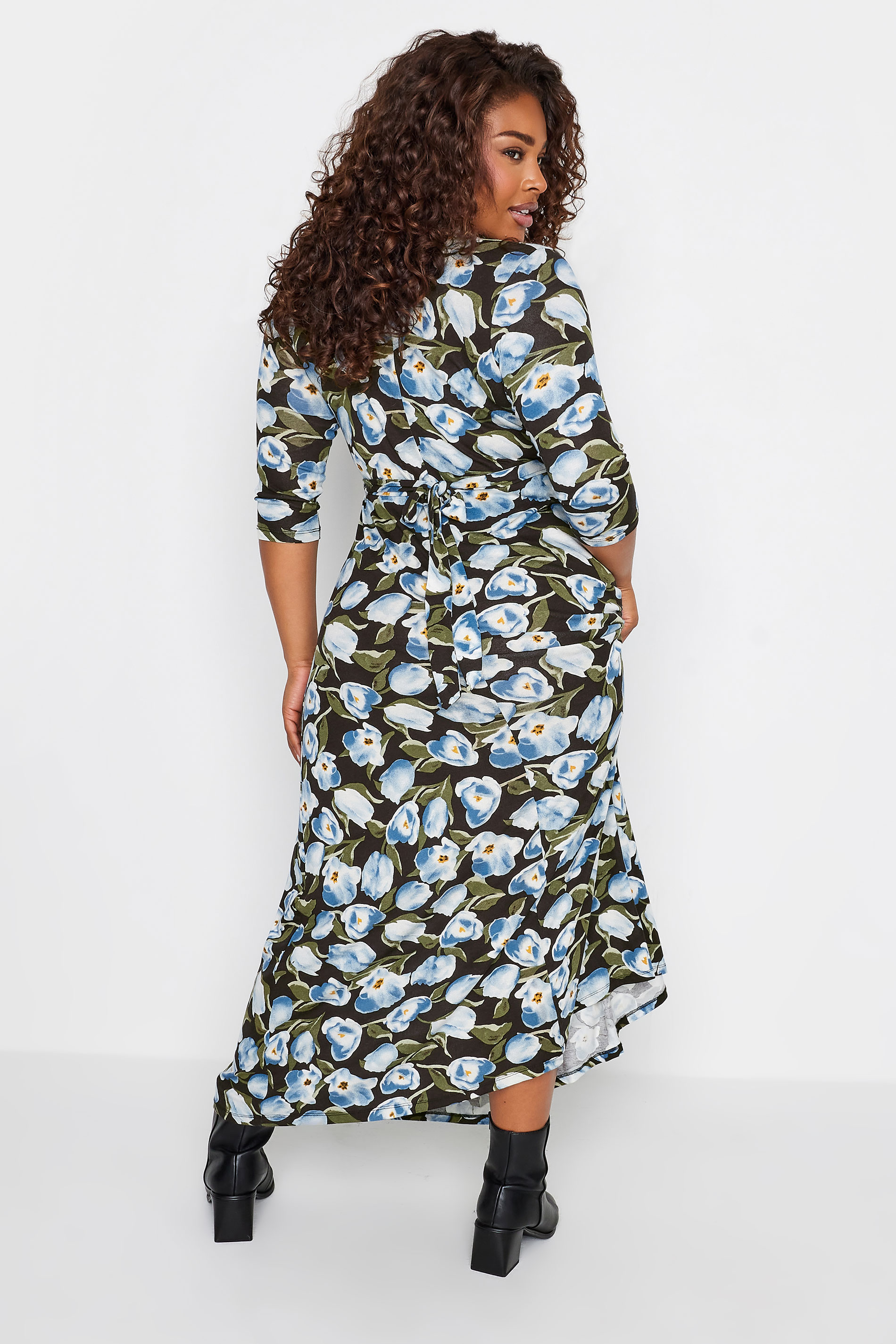 YOURS Plus Size Black Floral Print Maxi Wrap Dress | Yours Clothing 3