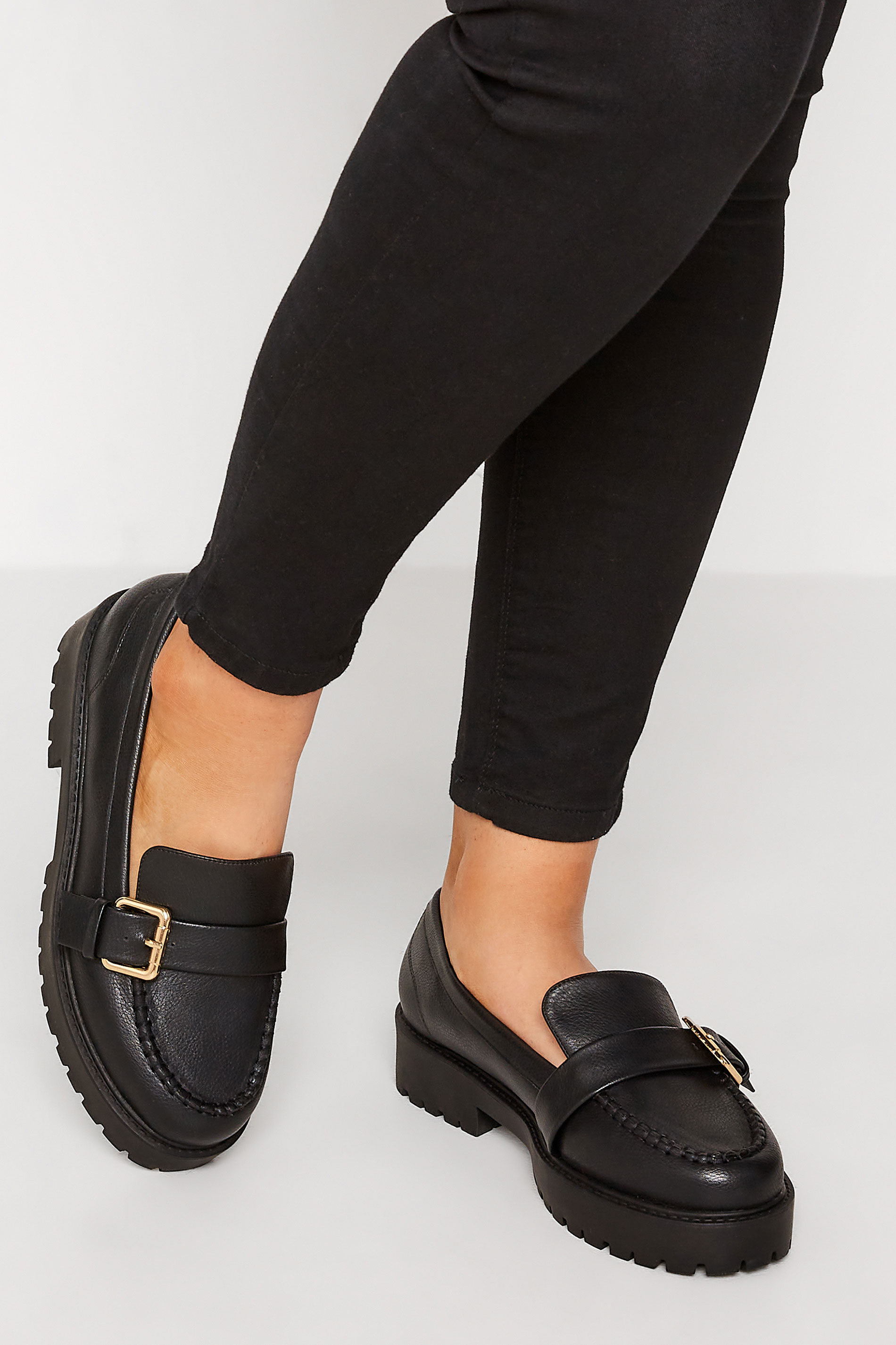 yoursclothing.co.uk | Black Buckle Chunky Loafers In Extra Wide EEE Fit