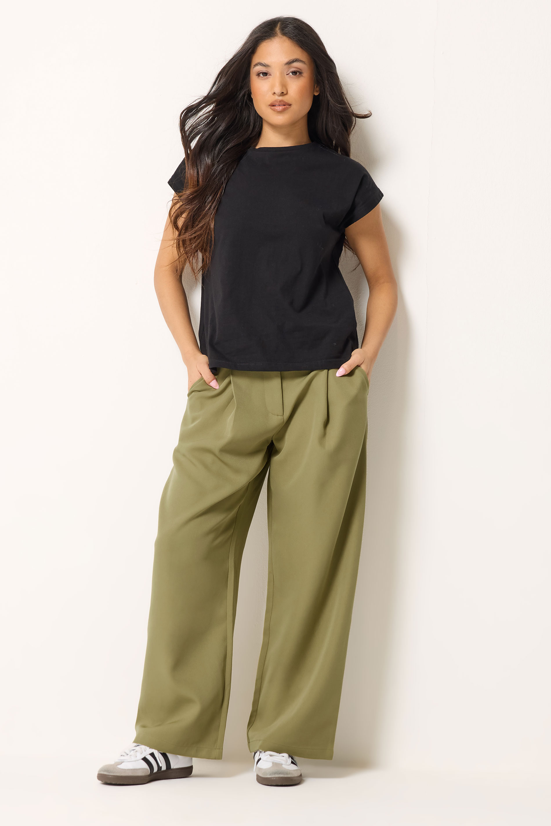 PixieGirl Petite Women's Sage Green Wide Leg Trousers | PixieGirl 3