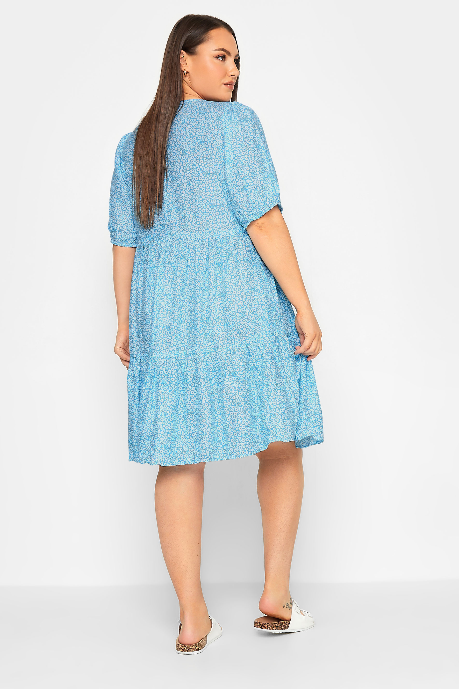 YOURS Plus Size Blue Floral Print Midi Dress | Yours Clothing 3