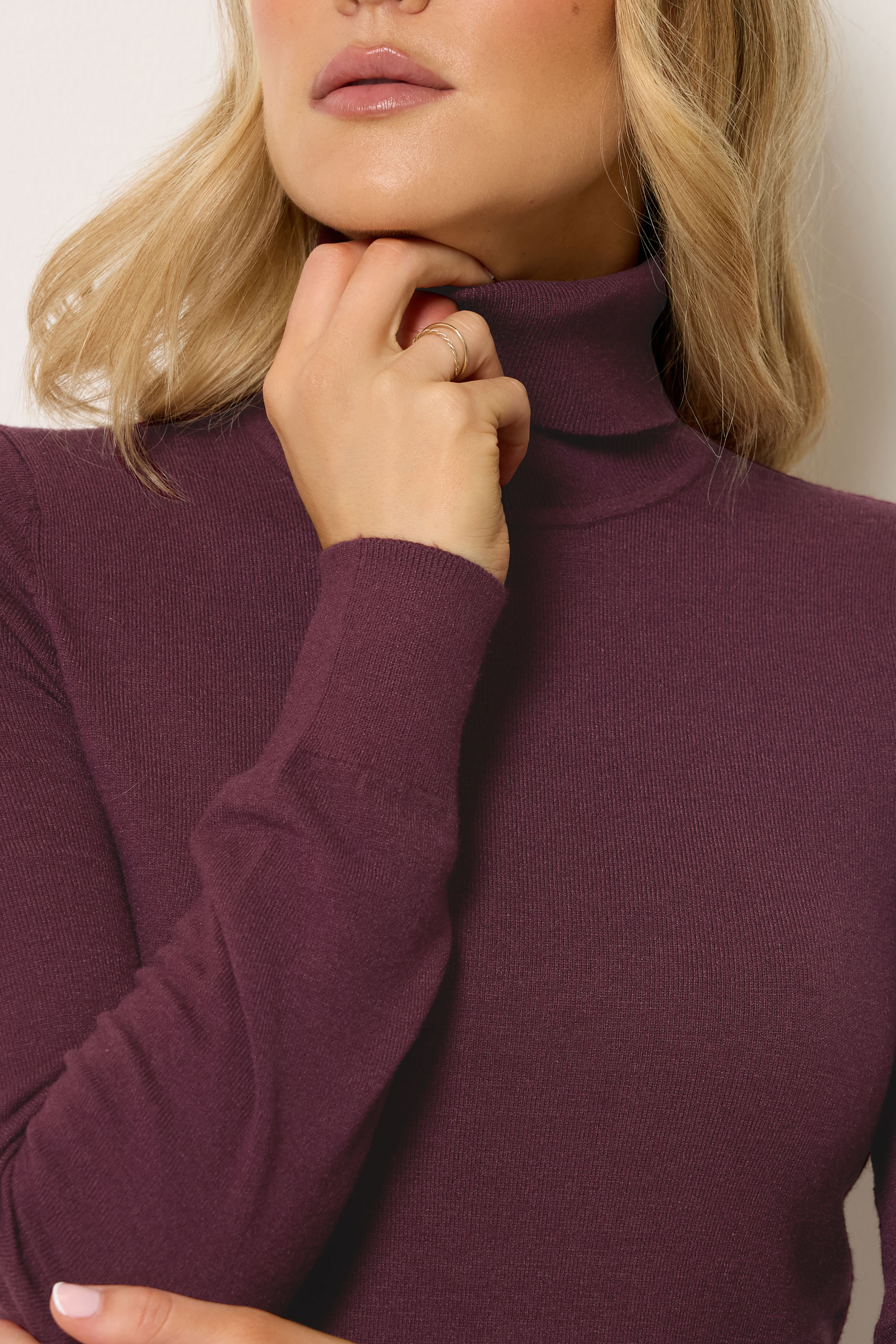 LTS Tall Women's Burgundy Red Knitted Roll Neck Jumper | Long Tall Sally 4