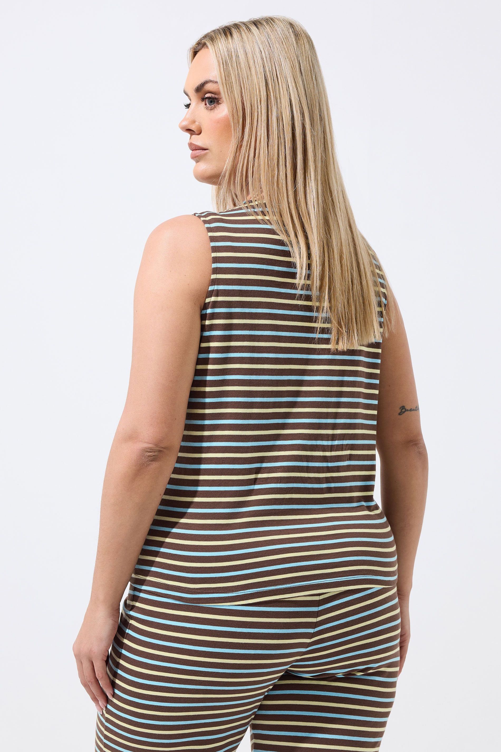 LIMITED COLLECTION Plus Size Brown Stripe Button Waistcoat | Yours Clothing 2